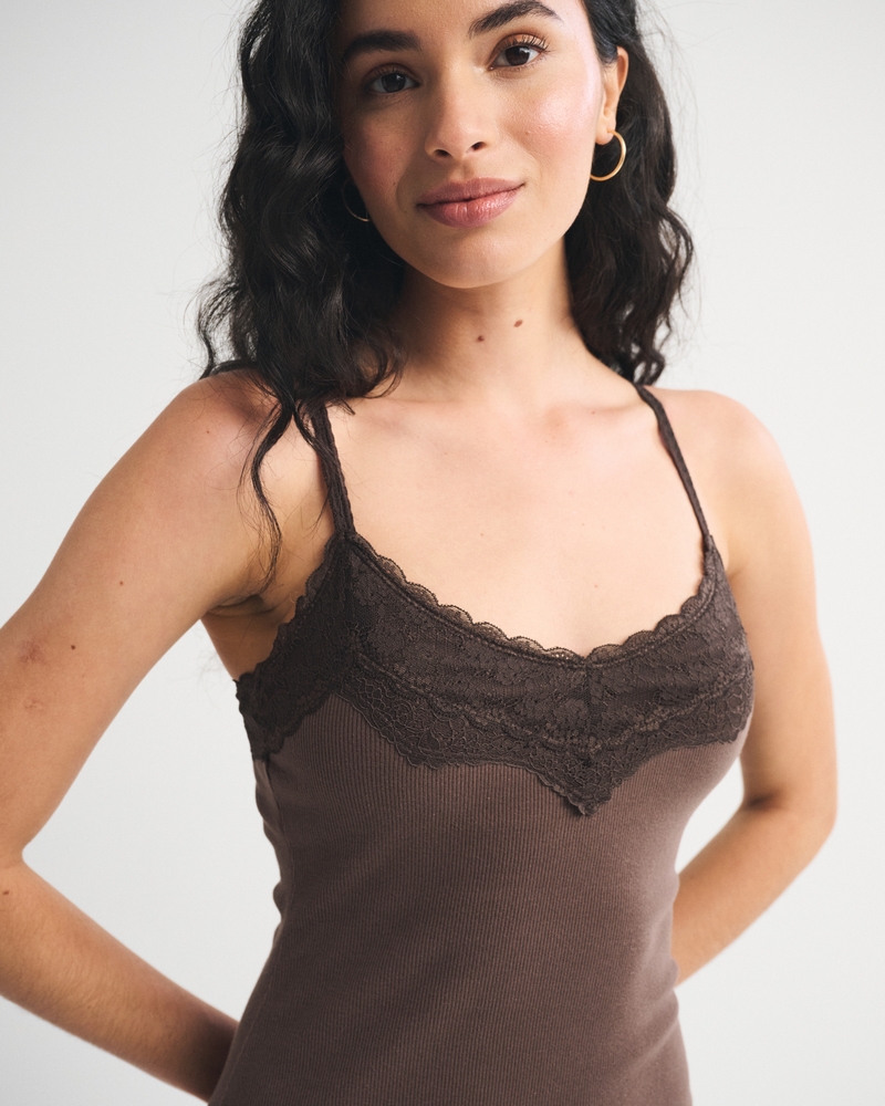 Bra-Free Ribbed Lace Trim Mini Dress 상세 이미지 3