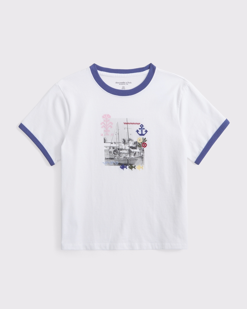 100% Cotton Nautical Graphic Skimming Short-Sleeve Tee 상세 이미지 7