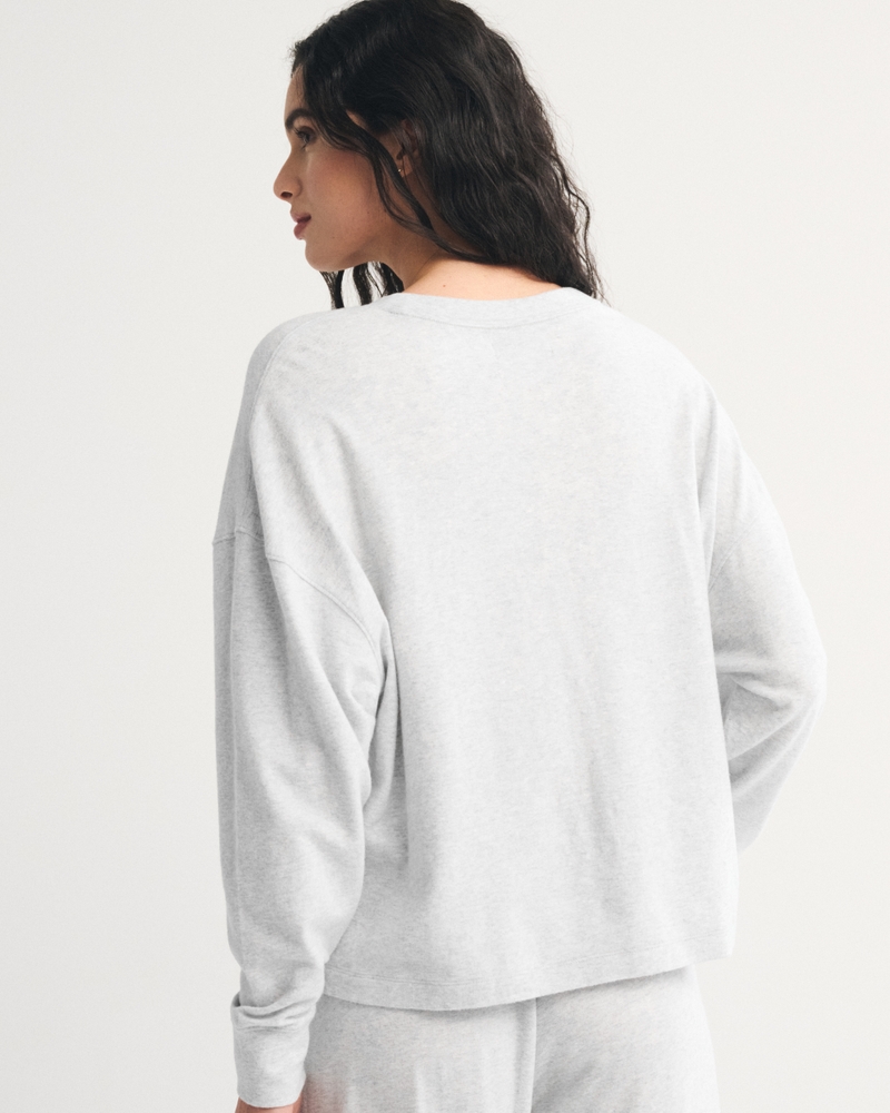 Long-Sleeve Cozy Lounge Knit Oversized Henley Top 상세 이미지 5