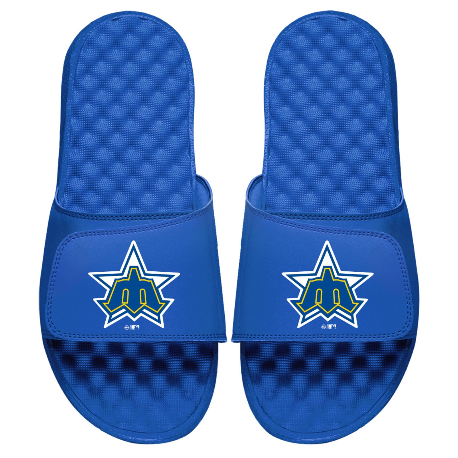 남성용 Seattle Mariners ISlide 로열 쿠퍼스타운 로고 슬라이드 샌들