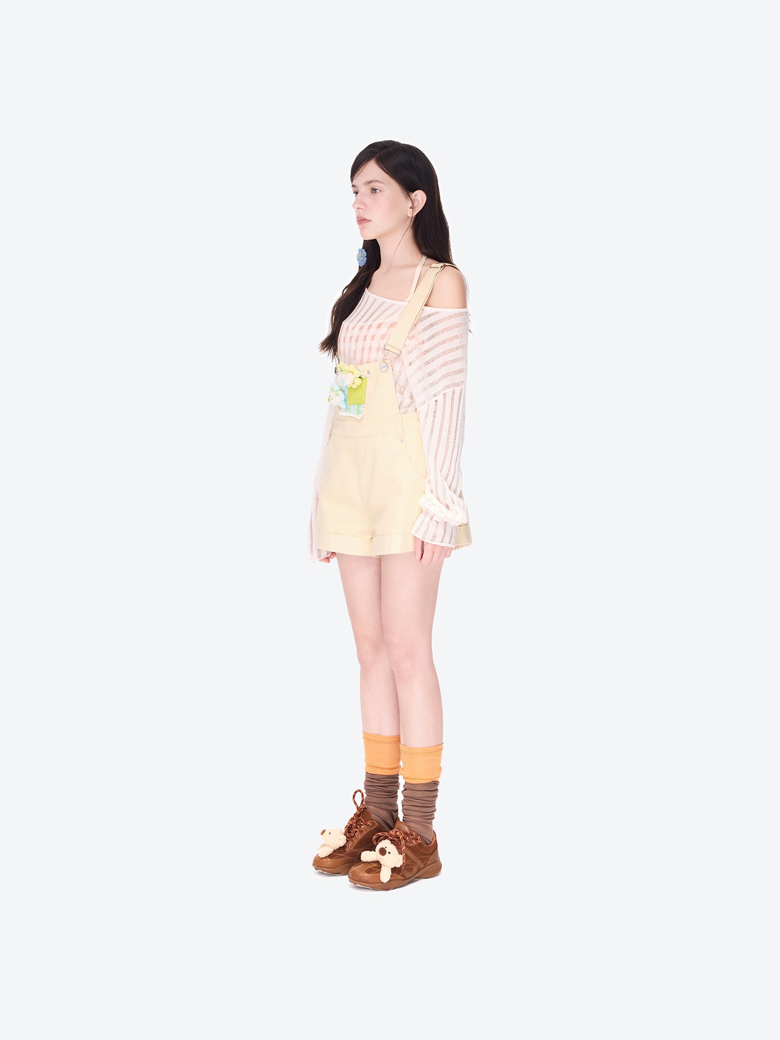 플로럴 인형 데님 오버올 카키 상세 이미지 3