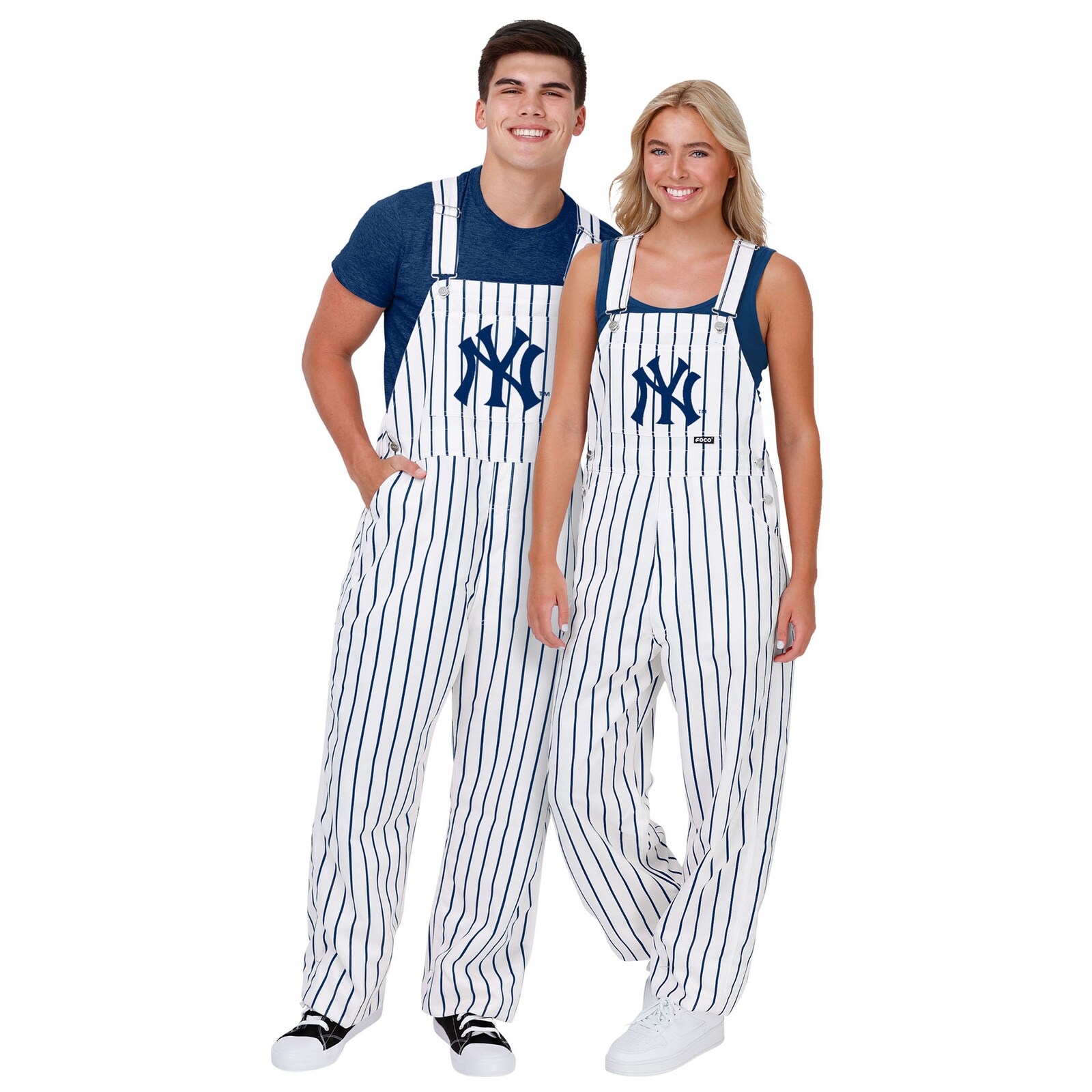 남성용 New York Yankees FOCO 화이트 핀스트라이프 빕 오버올 상세 이미지 4