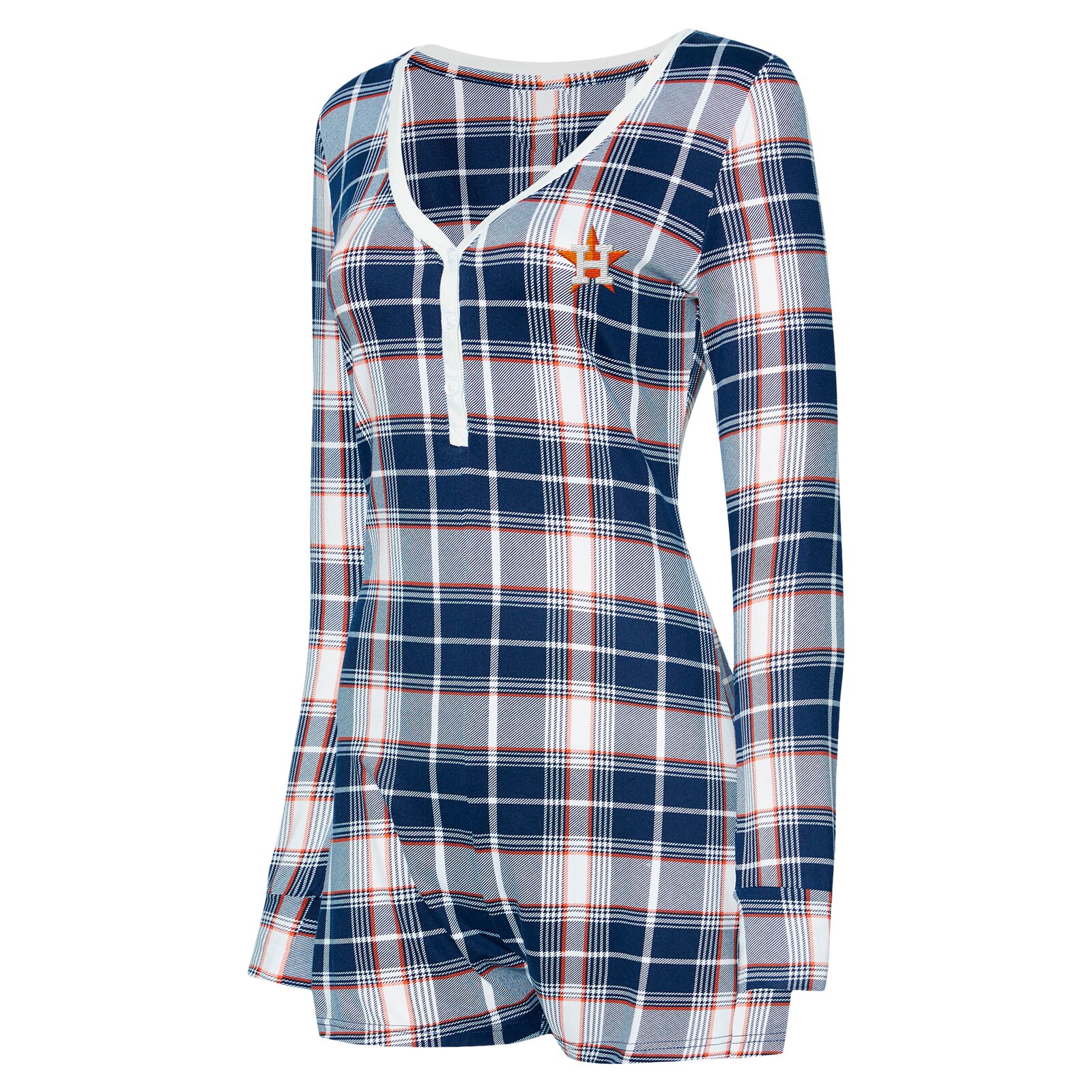 여성용 Houston Astros Concepts Sport 네이비 Ashford 체크 브이넥 니트 롬퍼 상세 이미지 3