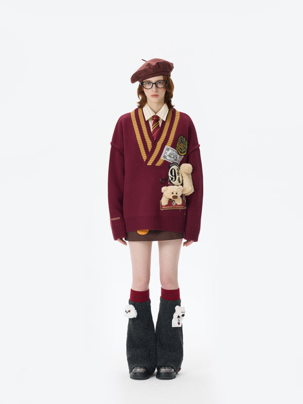 Harry Potter × 13DE MARZO 플랫폼 9¾ 베어 브이넥 스웨터 상세 이미지 3