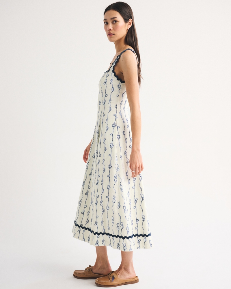 The A&F Mila Ric-Rac Linen-Blend Midi Dress 상세 이미지 3