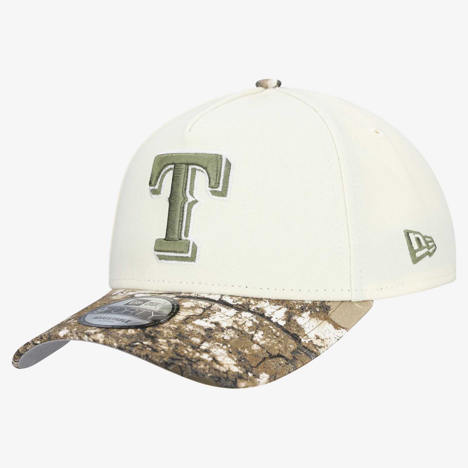 남성용 Texas Rangers New Era 크림/리얼트리 카모 9FORTY A-Frame 조절식 모자 상세 이미지 4