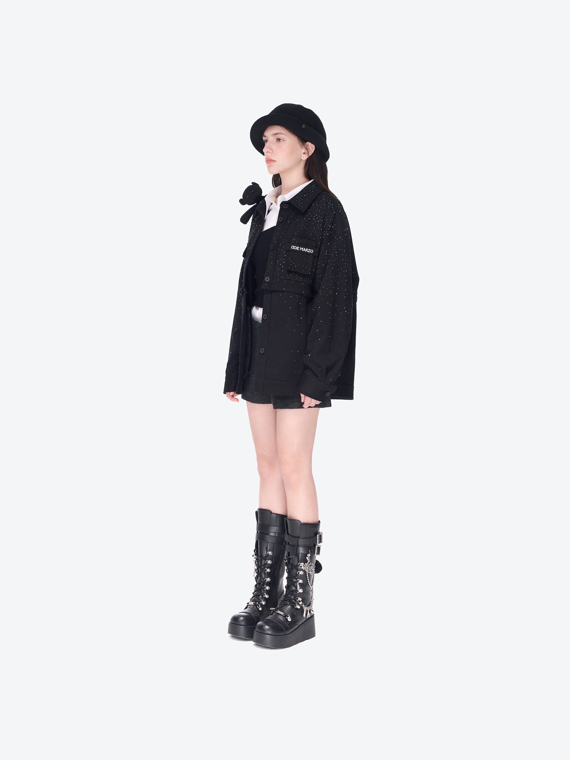인조 라인스톤 장식 셔츠 재킷 블랙 상세 이미지 3