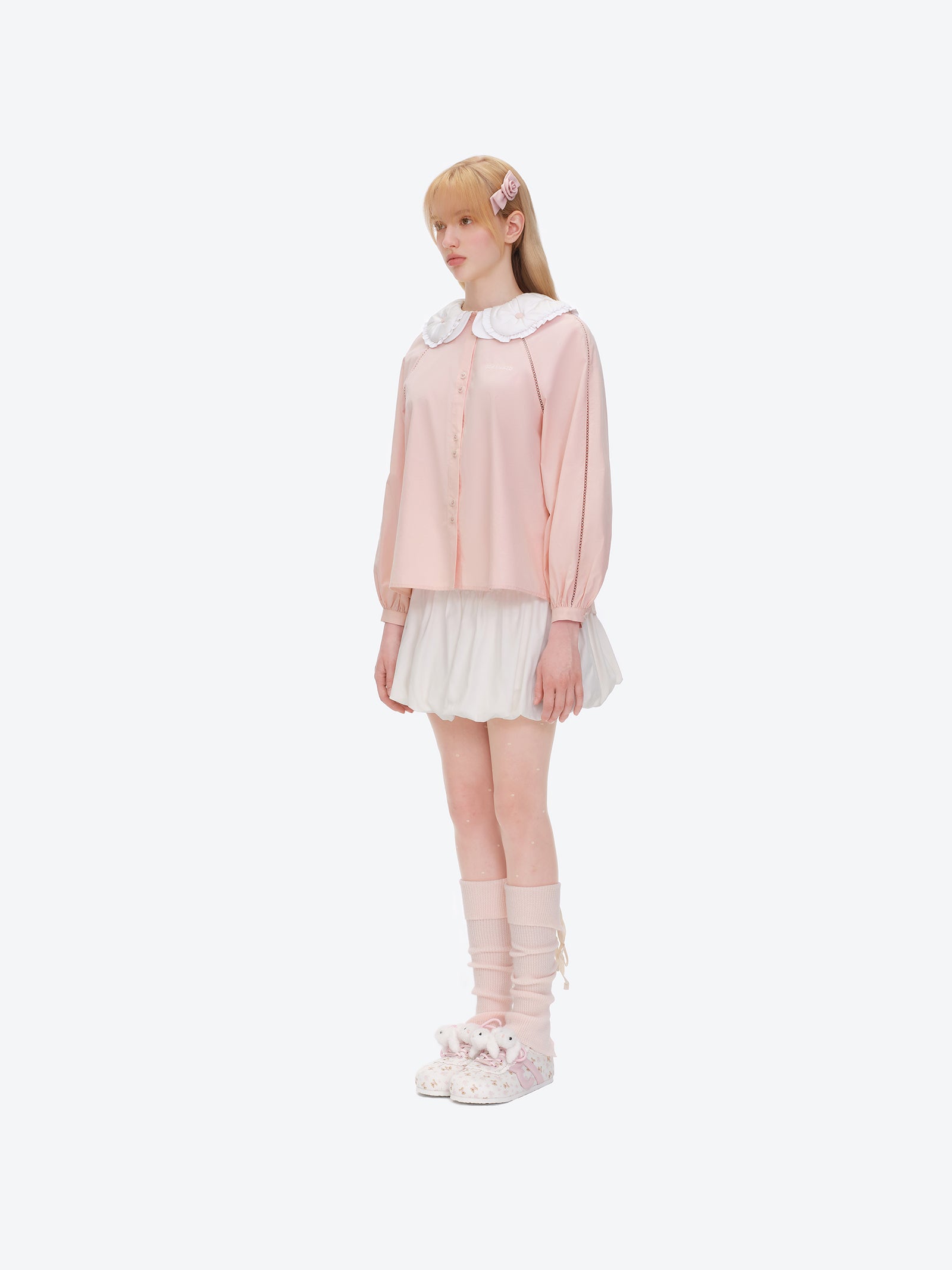 Nighty Night Bear 더블 칼라 셔츠 핑크 상세 이미지 3