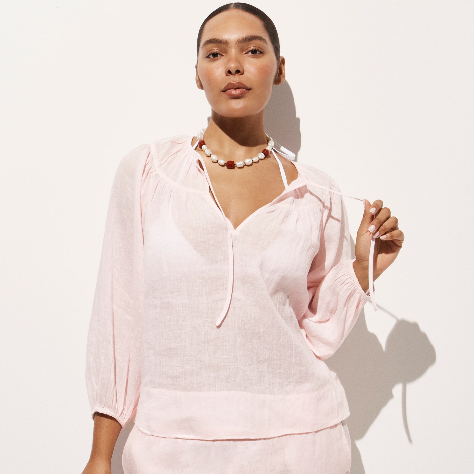 Long-sleeve tunic top in Hampton linen-blend 상세 이미지 2
