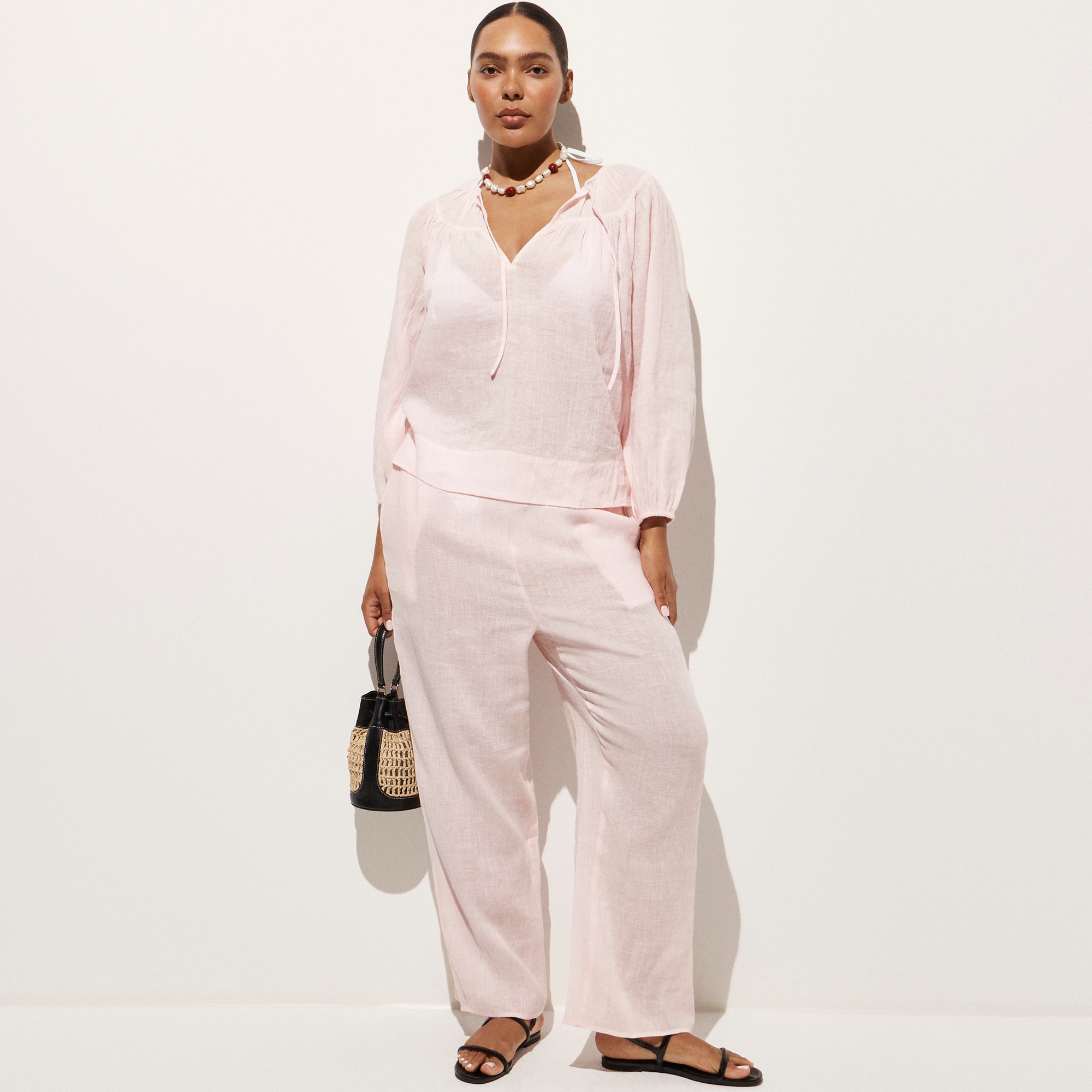 Long-sleeve tunic top in Hampton linen-blend 상세 이미지 3