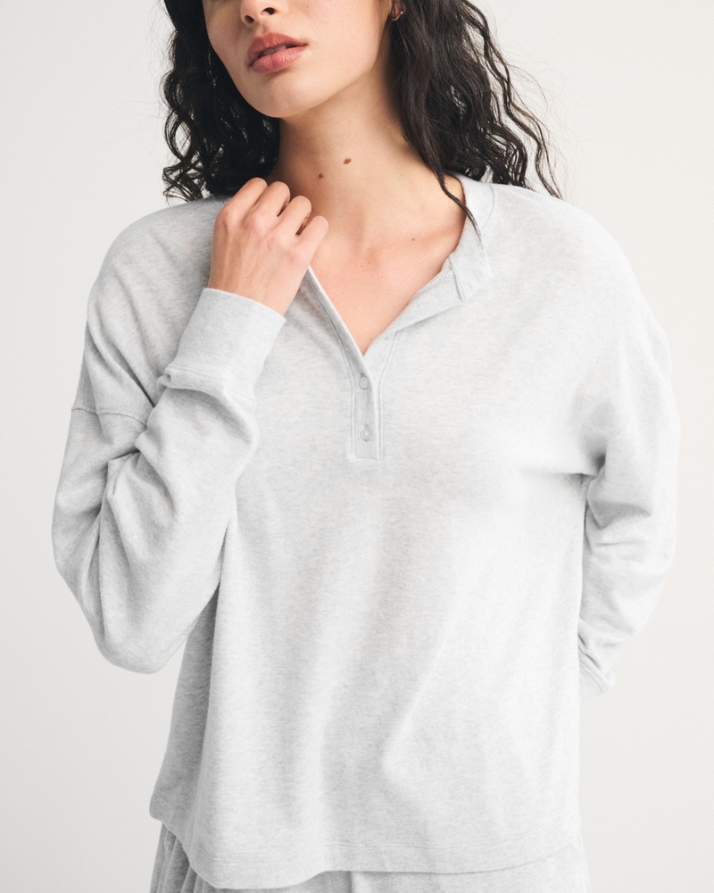 Long-Sleeve Cozy Lounge Knit Oversized Henley Top 상세 이미지 3