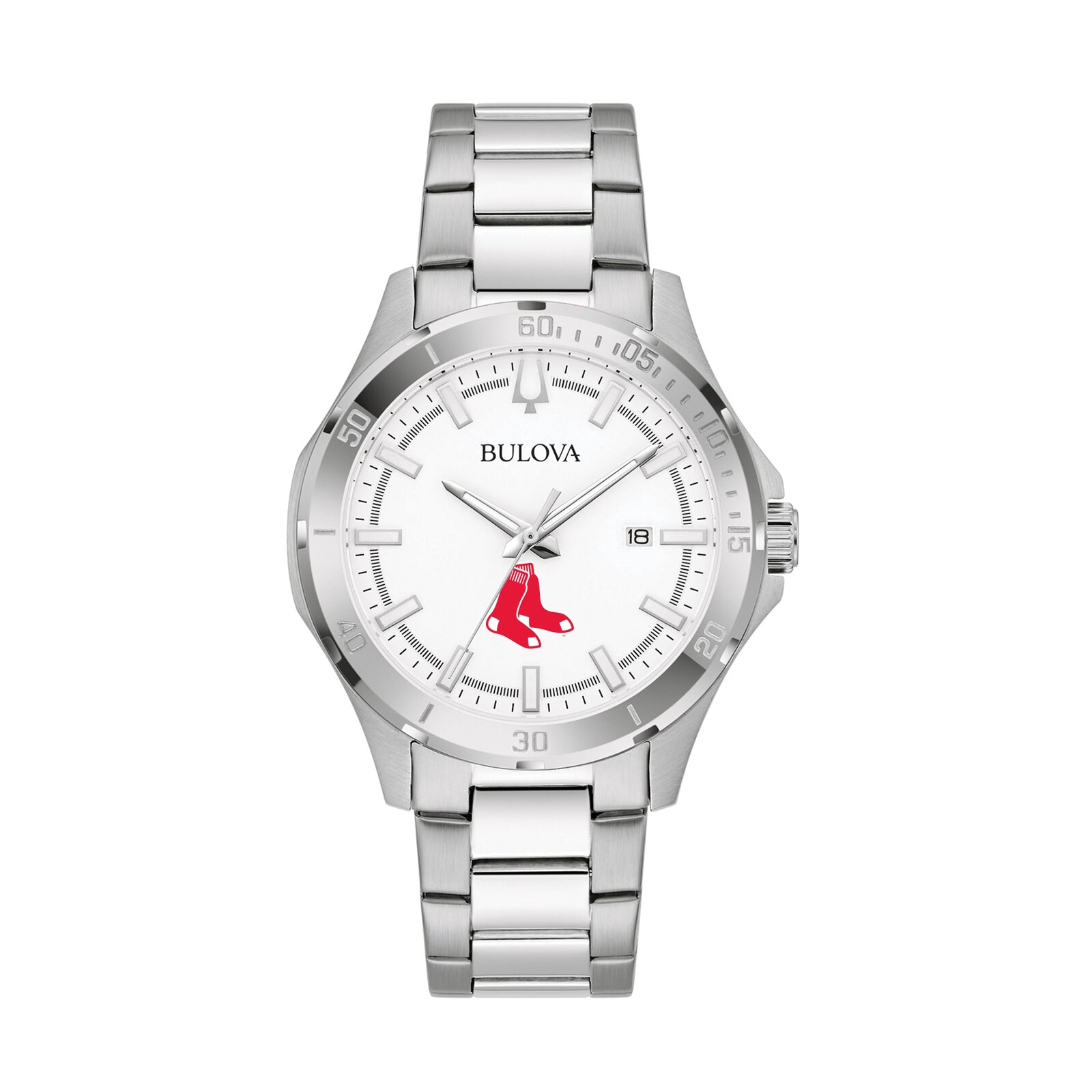 남성용 보스턴 레드삭스 Bulova 실버 스테인리스 스틸 클래식 스포츠 시계