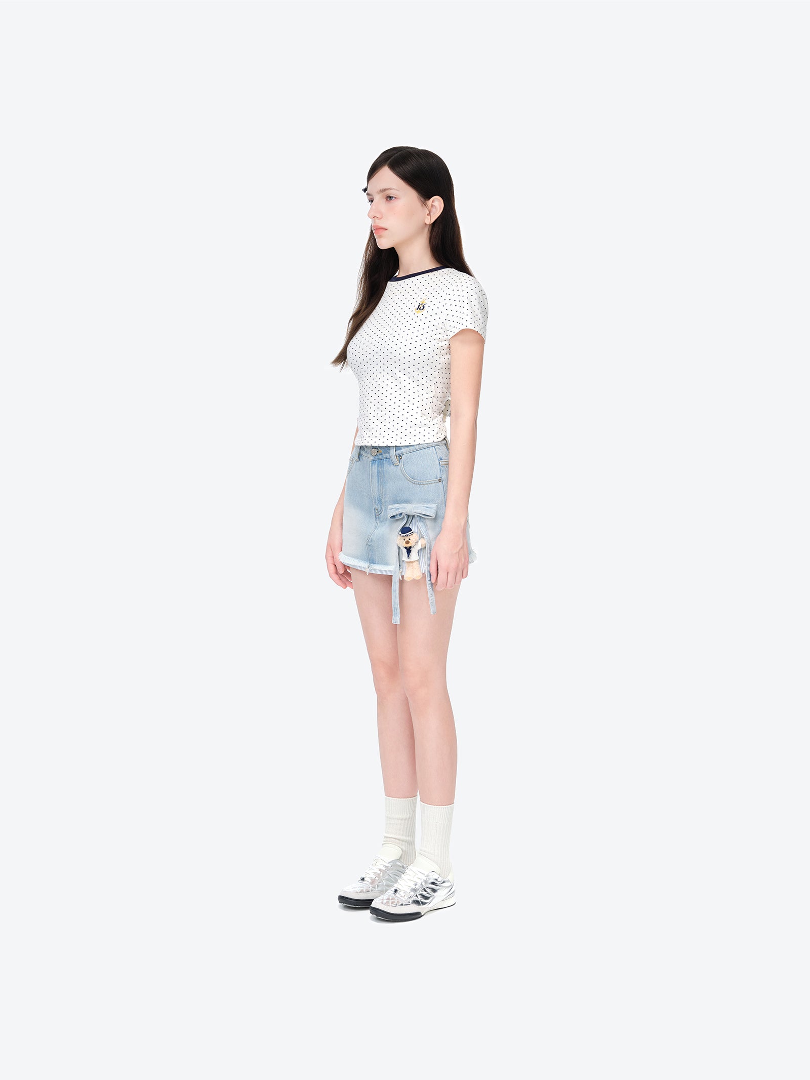 세일러 베어 데님 스커트 블루 상세 이미지 3