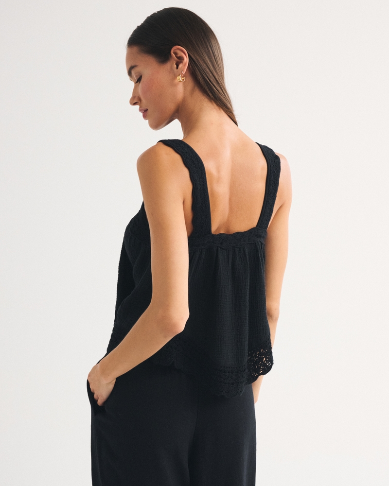 100% Cotton Squareneck Crochet Tank 상세 이미지 5