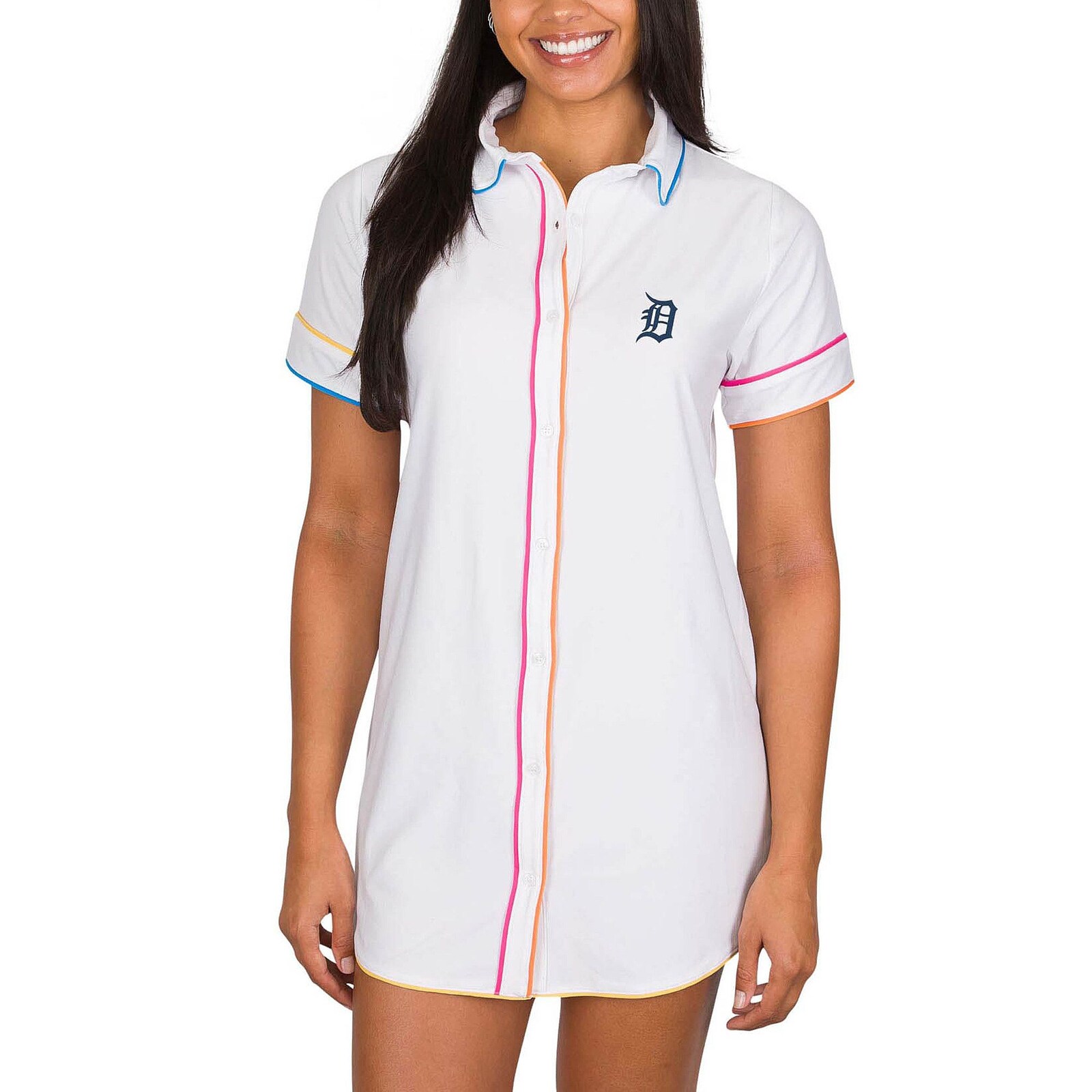 여성용 Detroit Tigers Concepts Sport 화이트 플러터 니트 버튼업 나이트셔츠