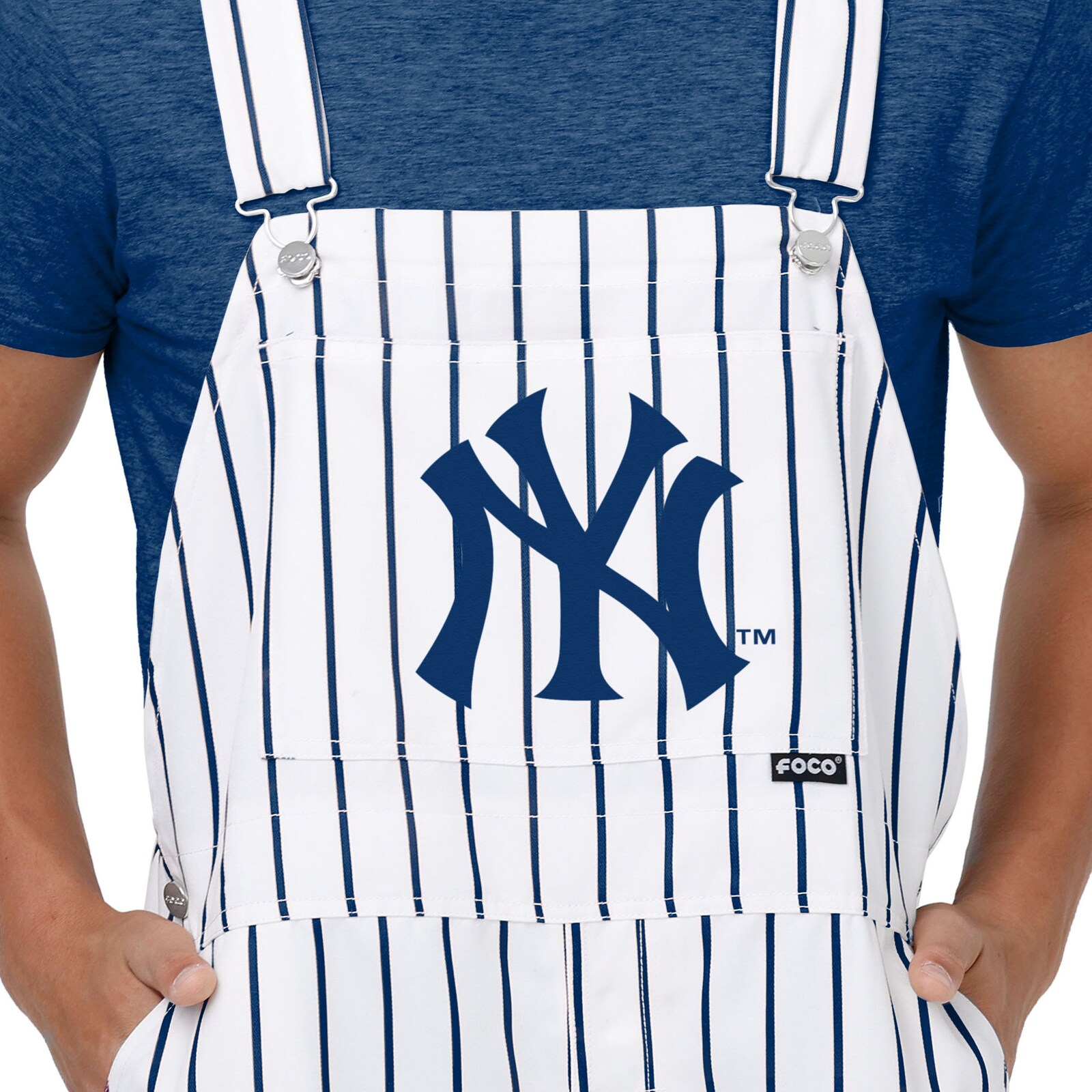 남성용 New York Yankees FOCO 화이트 핀스트라이프 빕 오버올 상세 이미지 5