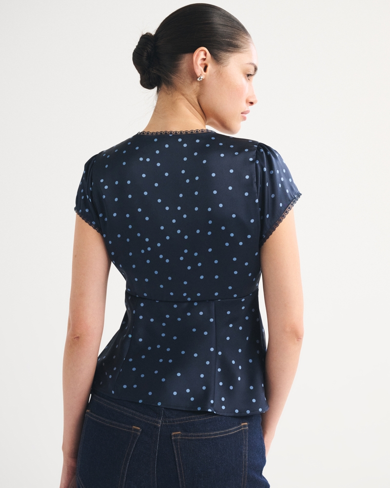 Slim Satin Short-Sleeve Blouse 상세 이미지 5