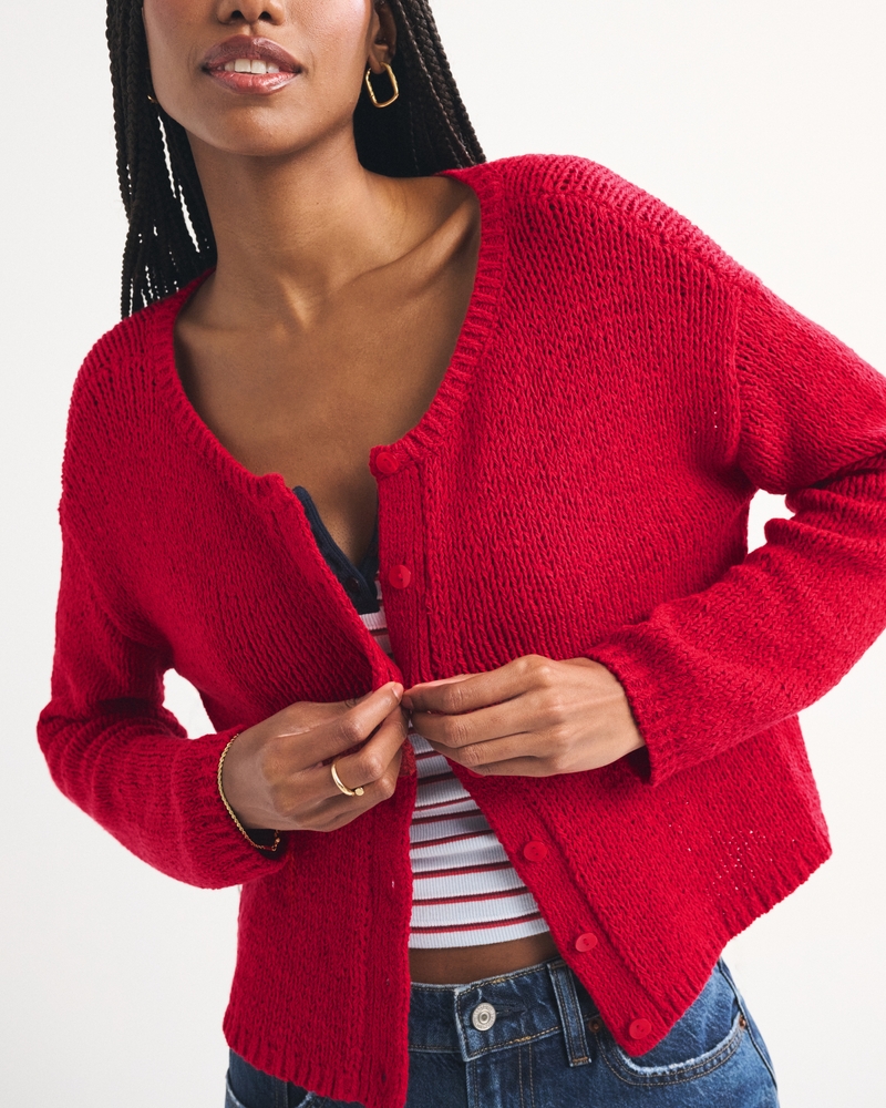 Open-Stitch Textural Crew Cardigan 상세 이미지 3