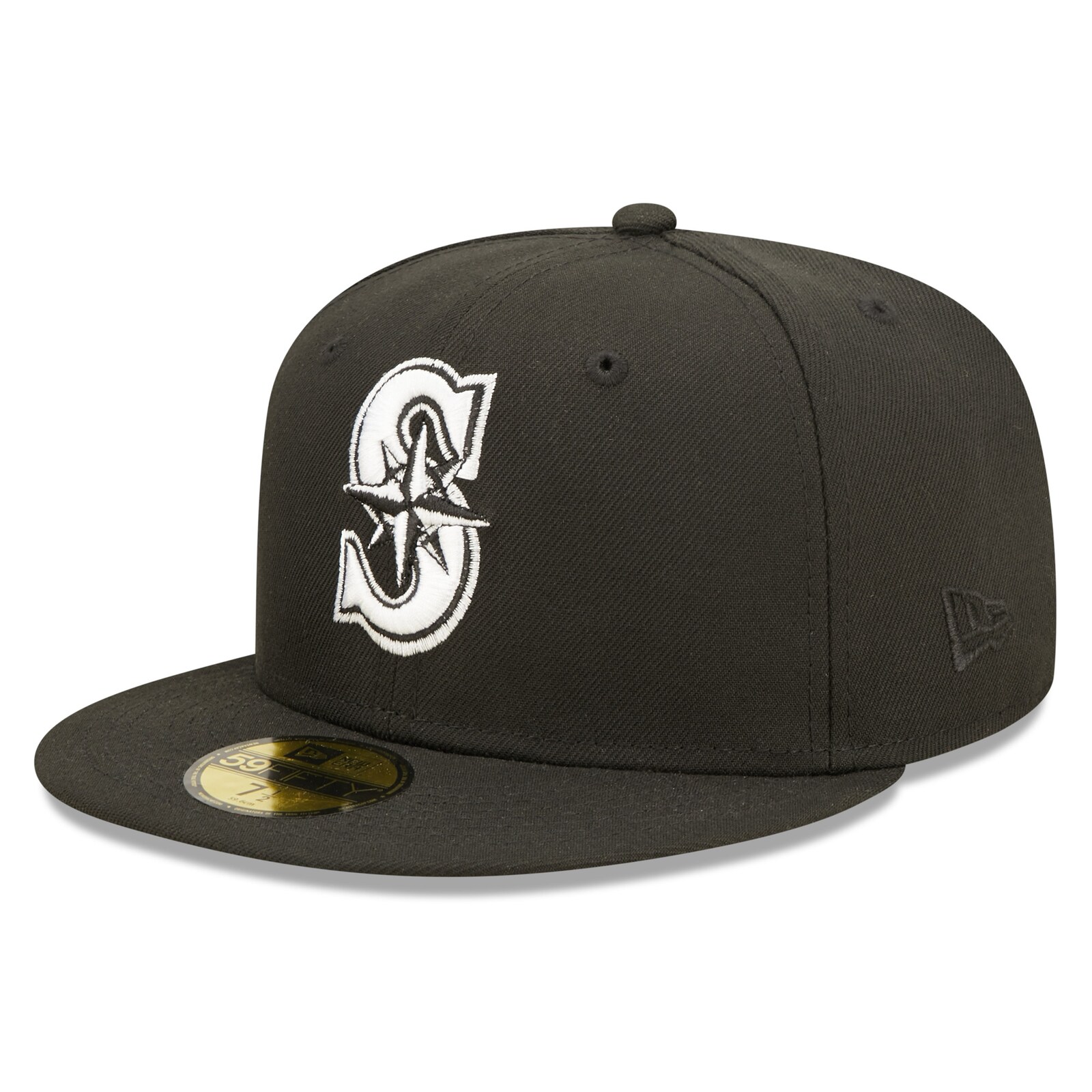 남성용 Seattle Mariners New Era 블랙 팀 로고 59FIFTY 피티드 모자