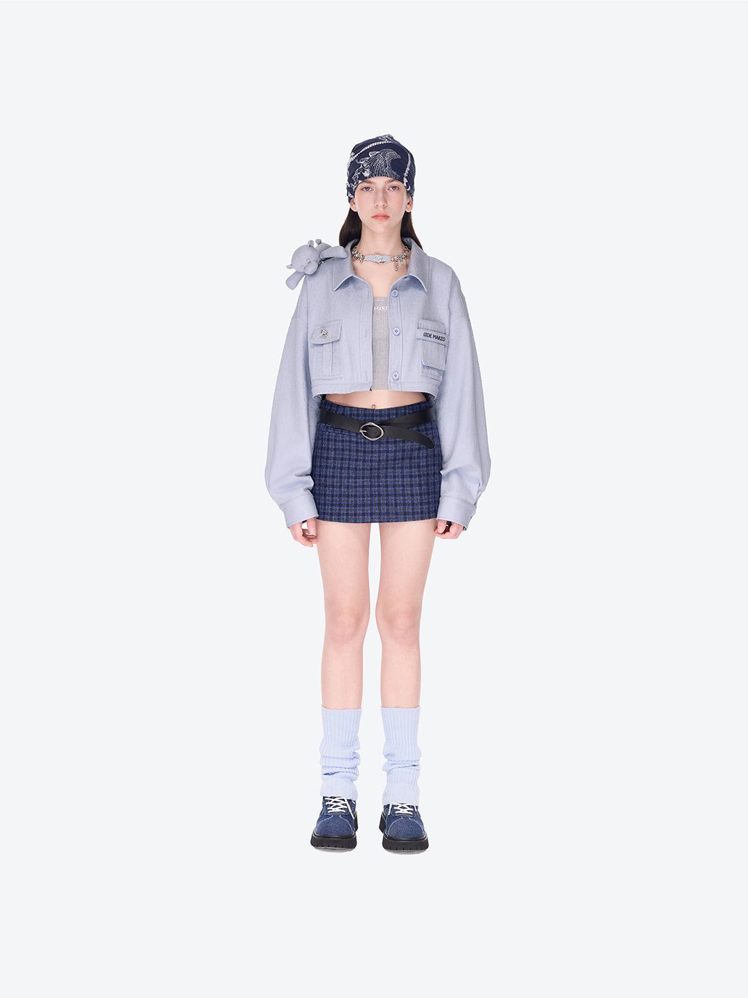 인조 라인스톤 장식 셔츠 재킷 블루 상세 이미지 2