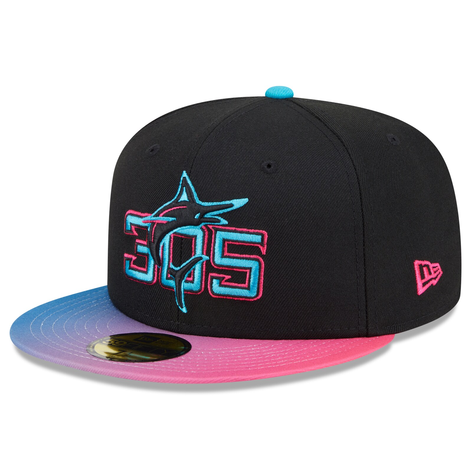 남성용 마이애미 말린스 New Era 블랙/핑크 2025 시티 커넥트 59FIFTY 피티드 모자