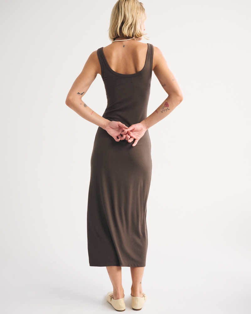 Scoopneck Button-Up Knit Midi Dress 상세 이미지 4