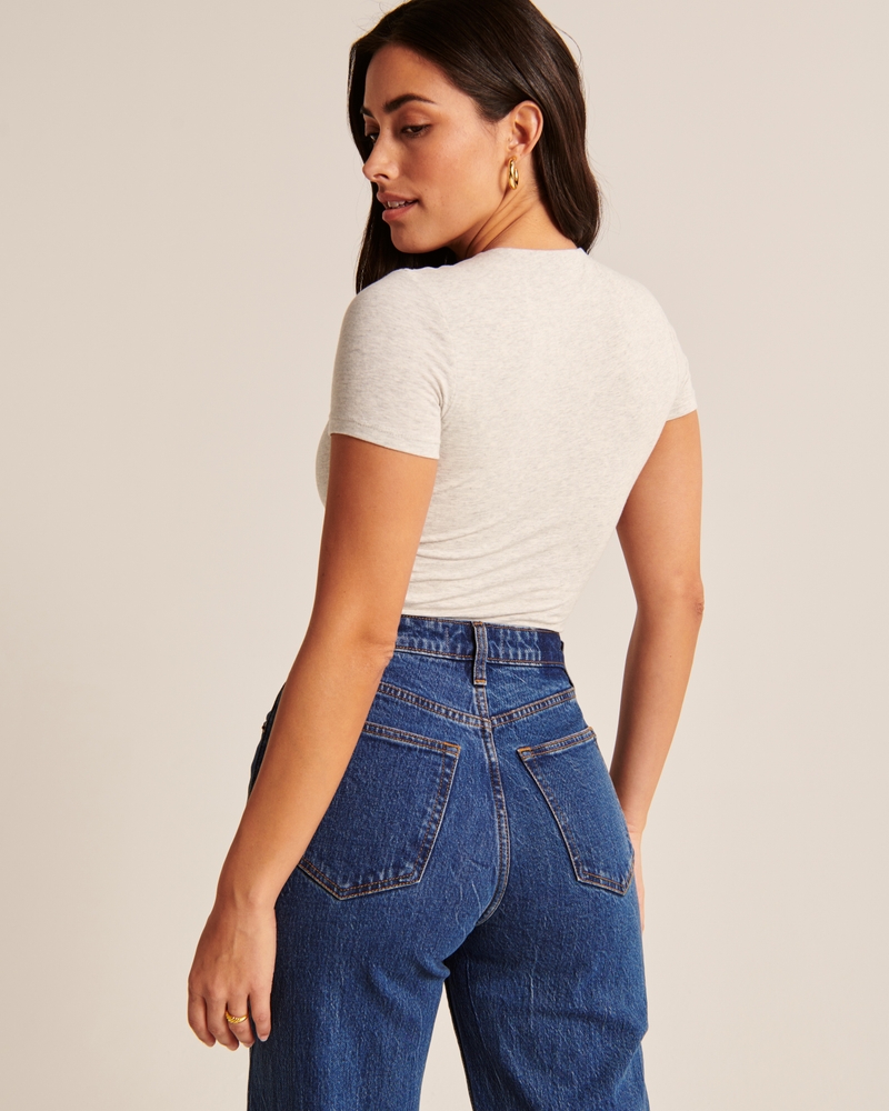 Short-Sleeve Cotton-Blend Seamless Fabric Crew Bodysuit 상세 이미지 4