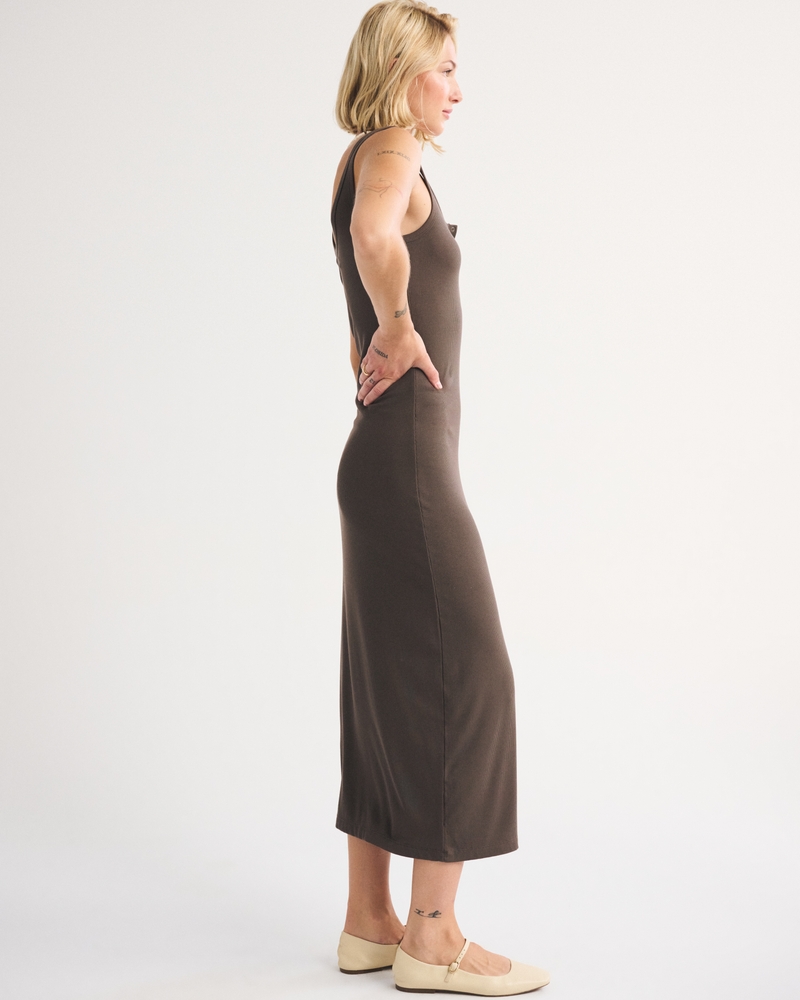 Scoopneck Button-Up Knit Midi Dress 상세 이미지 3