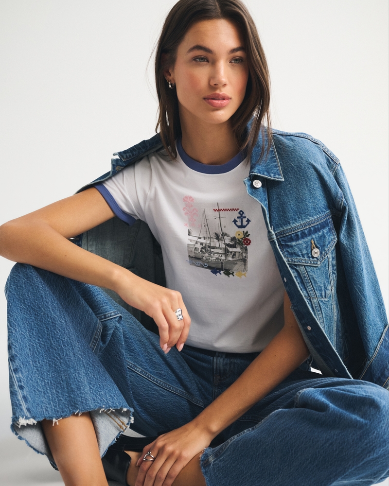 100% Cotton Nautical Graphic Skimming Short-Sleeve Tee 상세 이미지 6