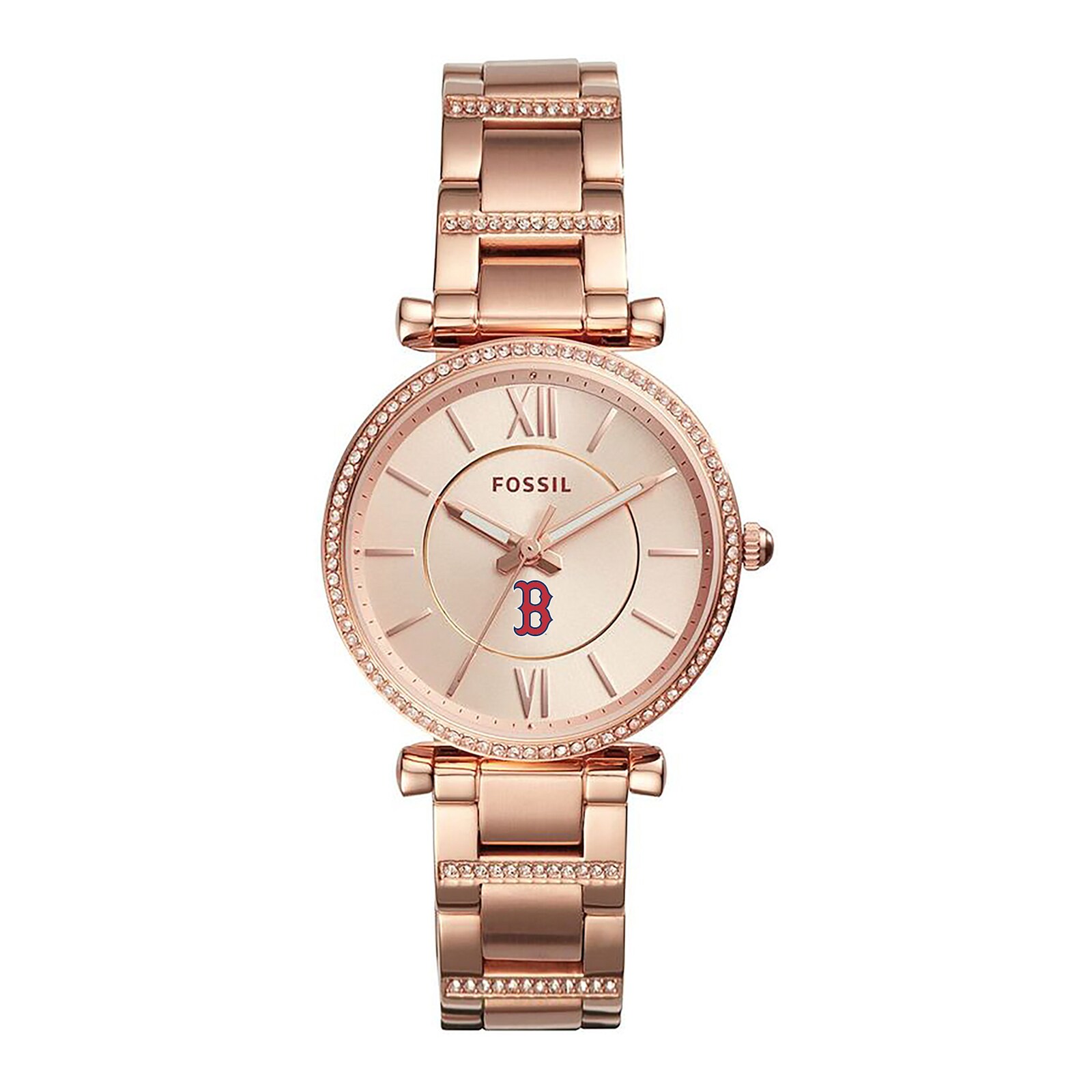 여성용 보스턴 레드삭스 Fossil 로즈 골드 Carlie 스테인리스 스틸 시계