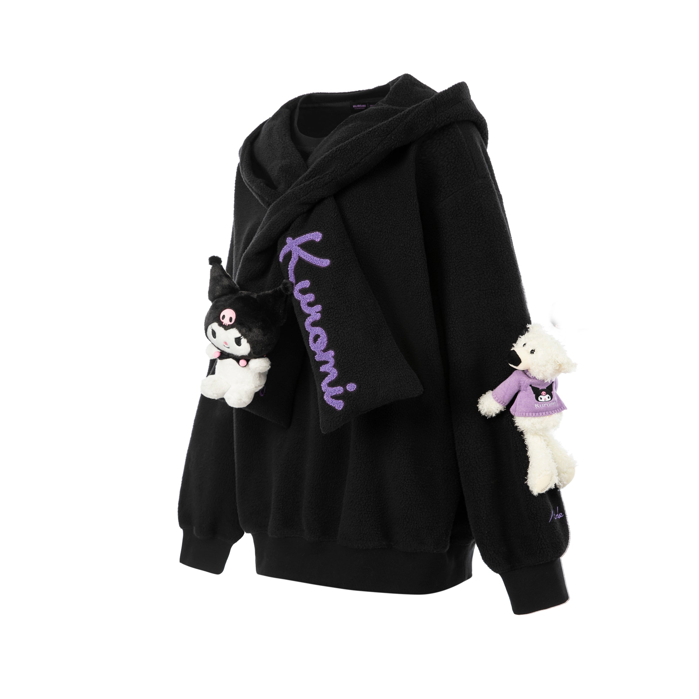 Kuromi Bear 스카프 플리스 후드 티셔츠 상세 이미지 4