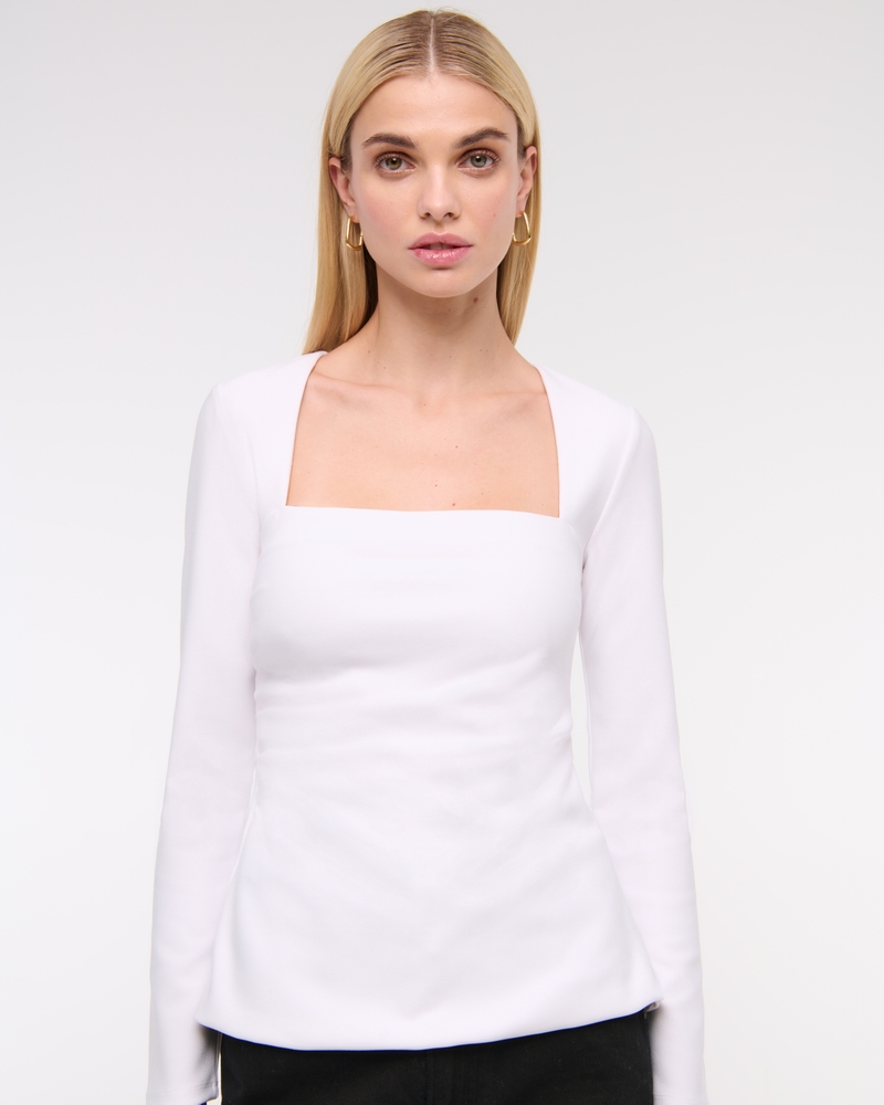 Long-Sleeve Stretch Crepe Portrait Top 상세 이미지 3