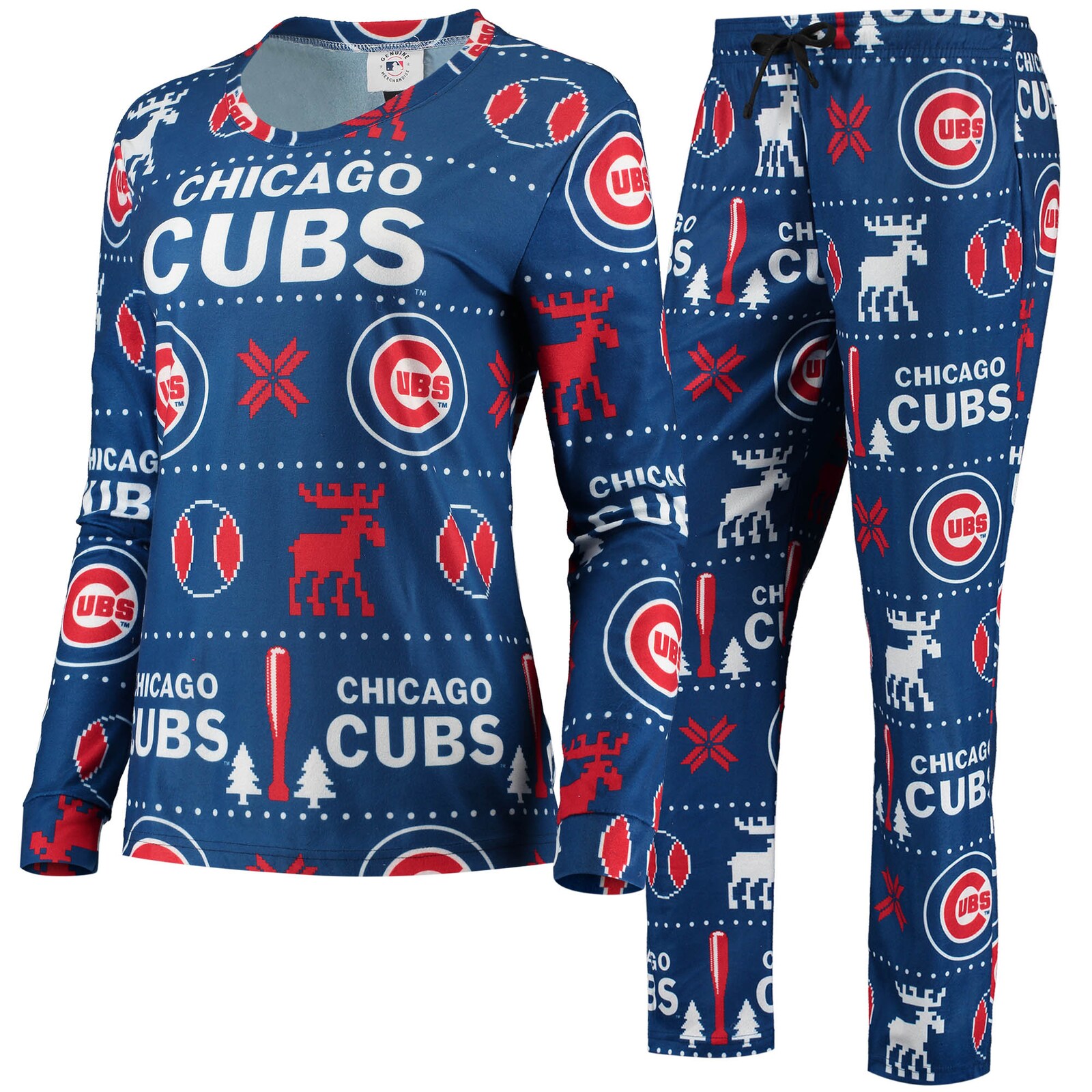 여성용 Chicago Cubs FOCO 로열 어글리 파자마 세트 상세 이미지 2