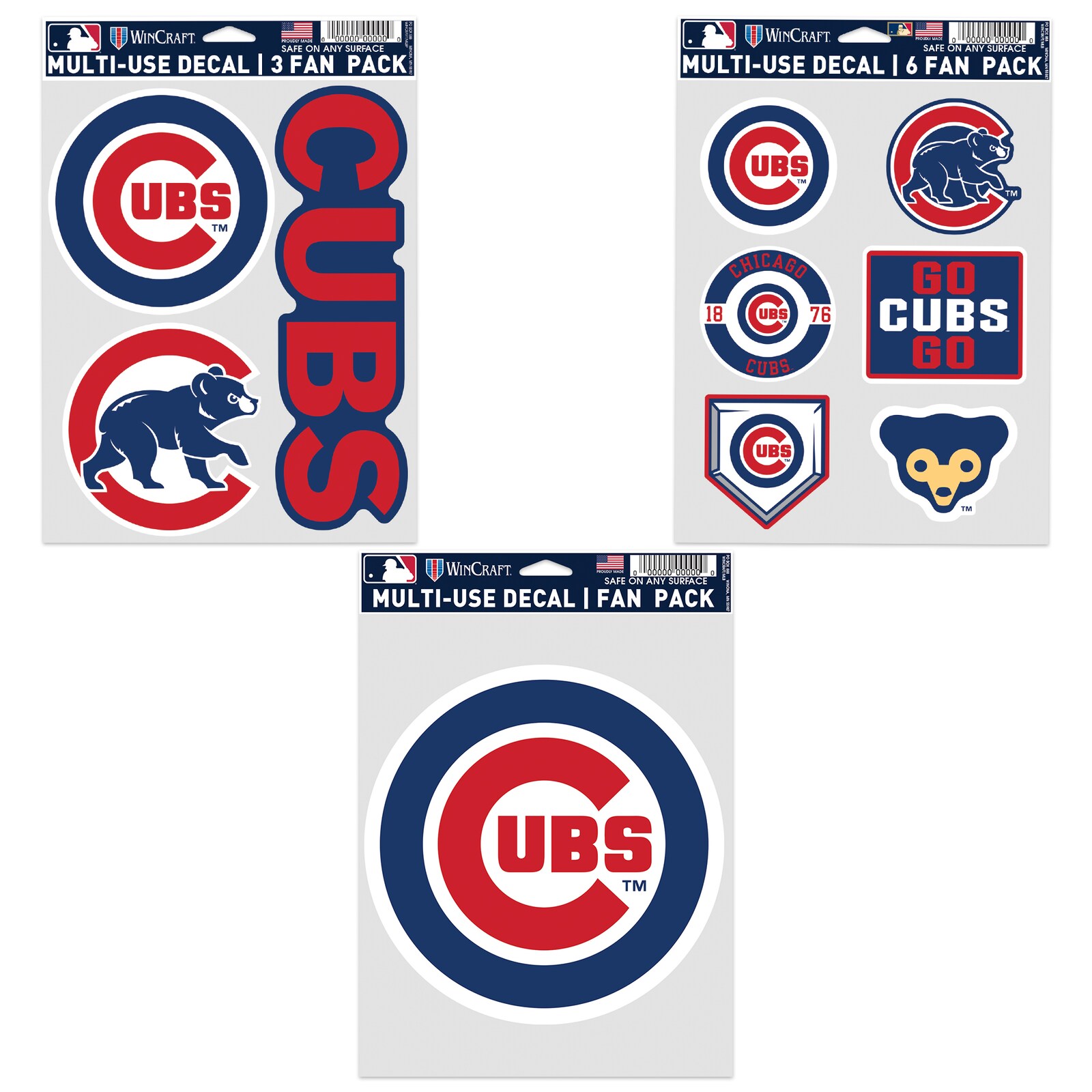 Chicago Cubs WinCraft 3팩 팬 데칼 세트