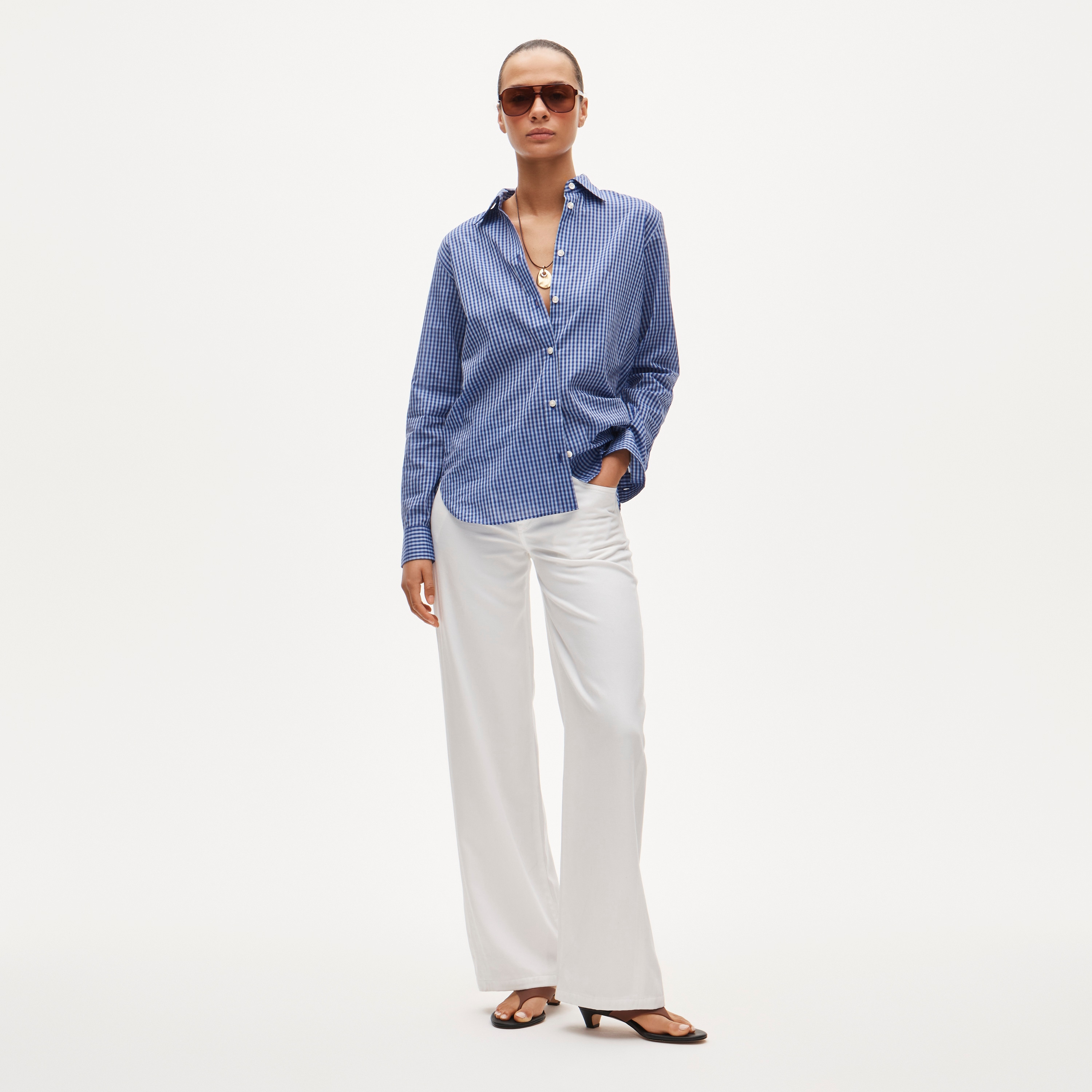 Jules classic-fit shirt in gingham sateen 상세 이미지 3