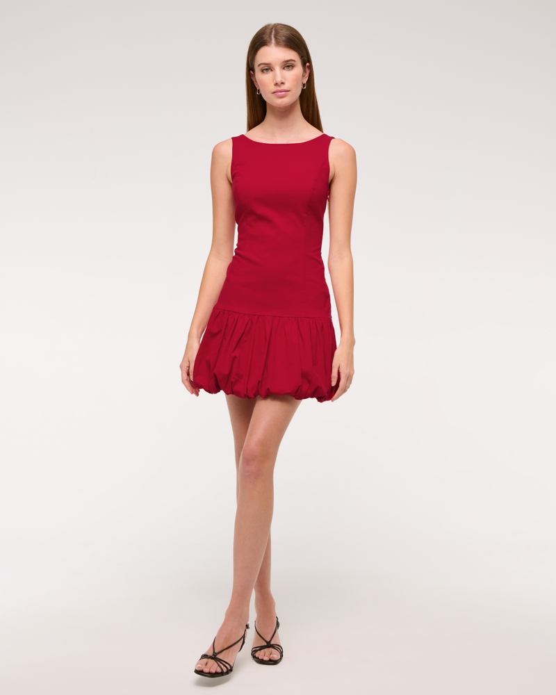 High-Neck Bubble Hem Mini Dress 상세 이미지 2
