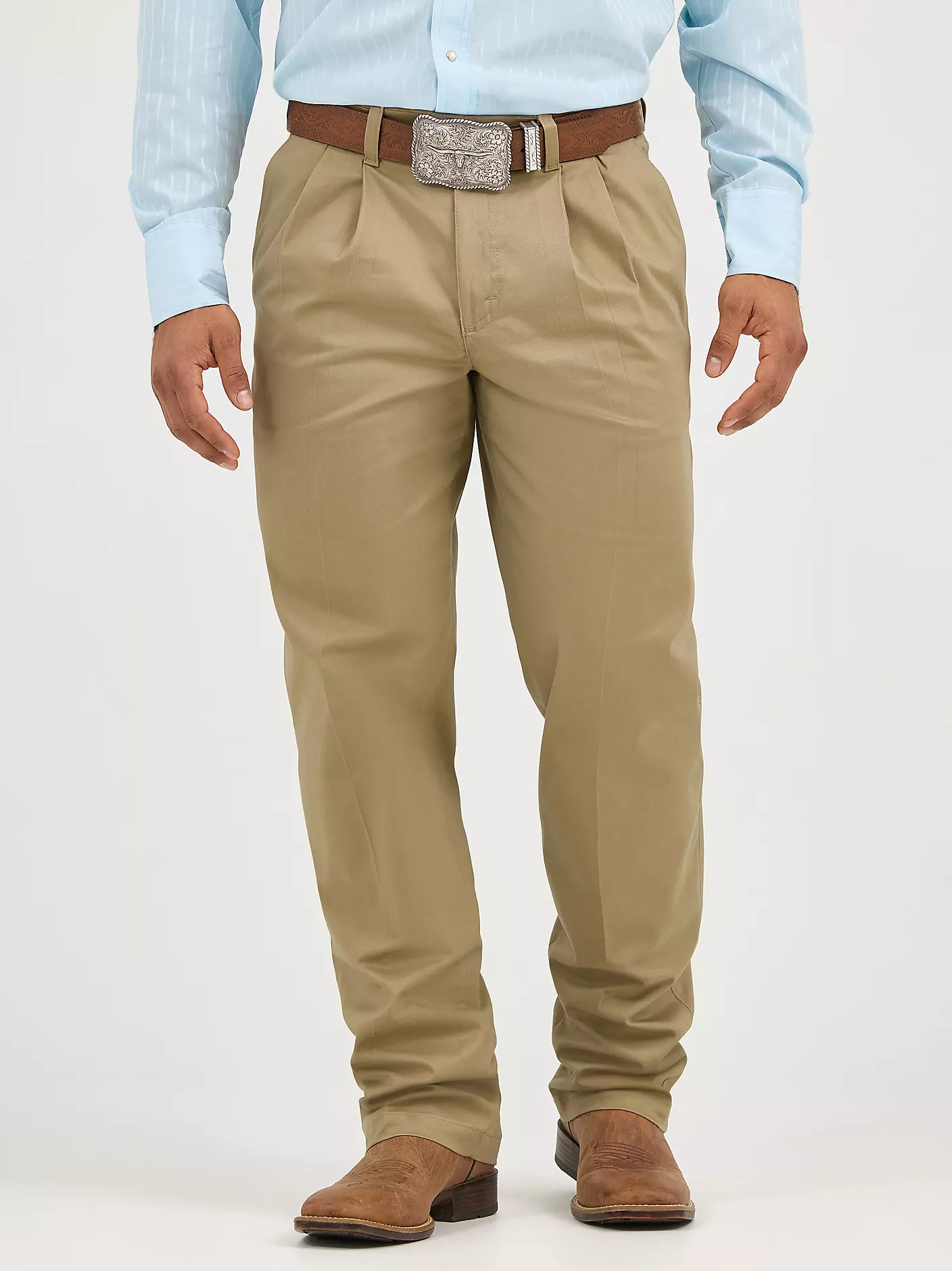 남성 Wrangler Casuals® 플리티드 앞면 루즈핏 팬츠, 카키 상세 이미지 2