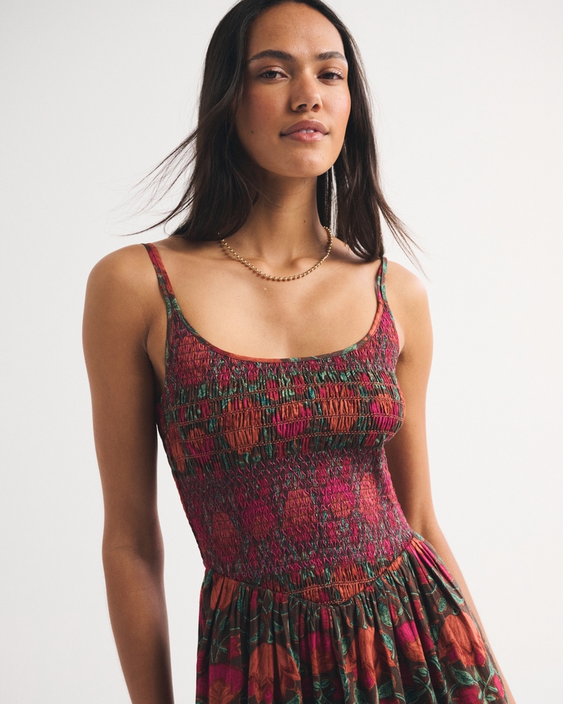 100% Cotton A&F Sydney Smocked Dipped-Waist Maxi Dress 상세 이미지 2