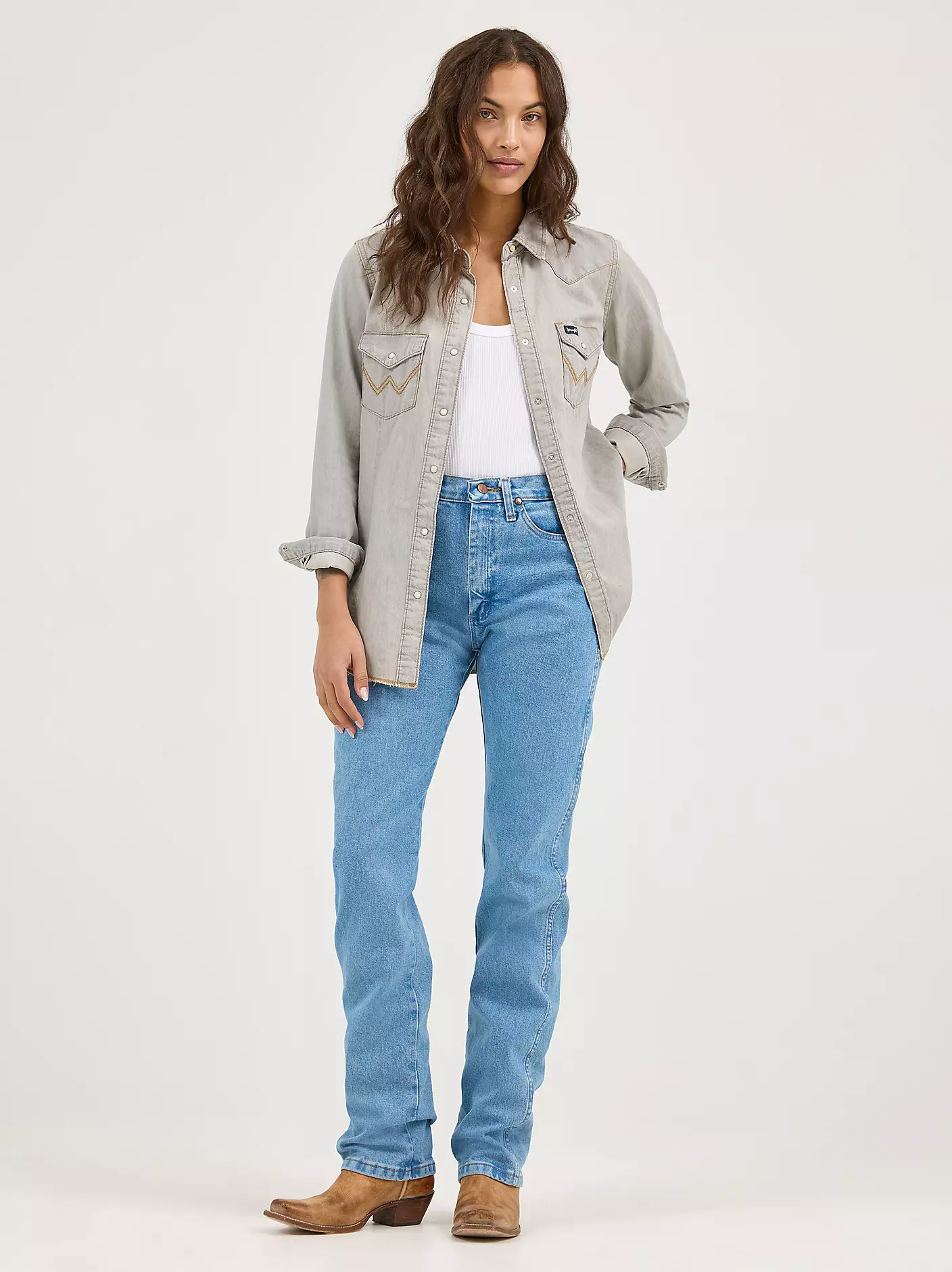 여성용 Wrangler® 카우보이 컷® 슬림핏 앤티크 워시 진 상세 이미지 6