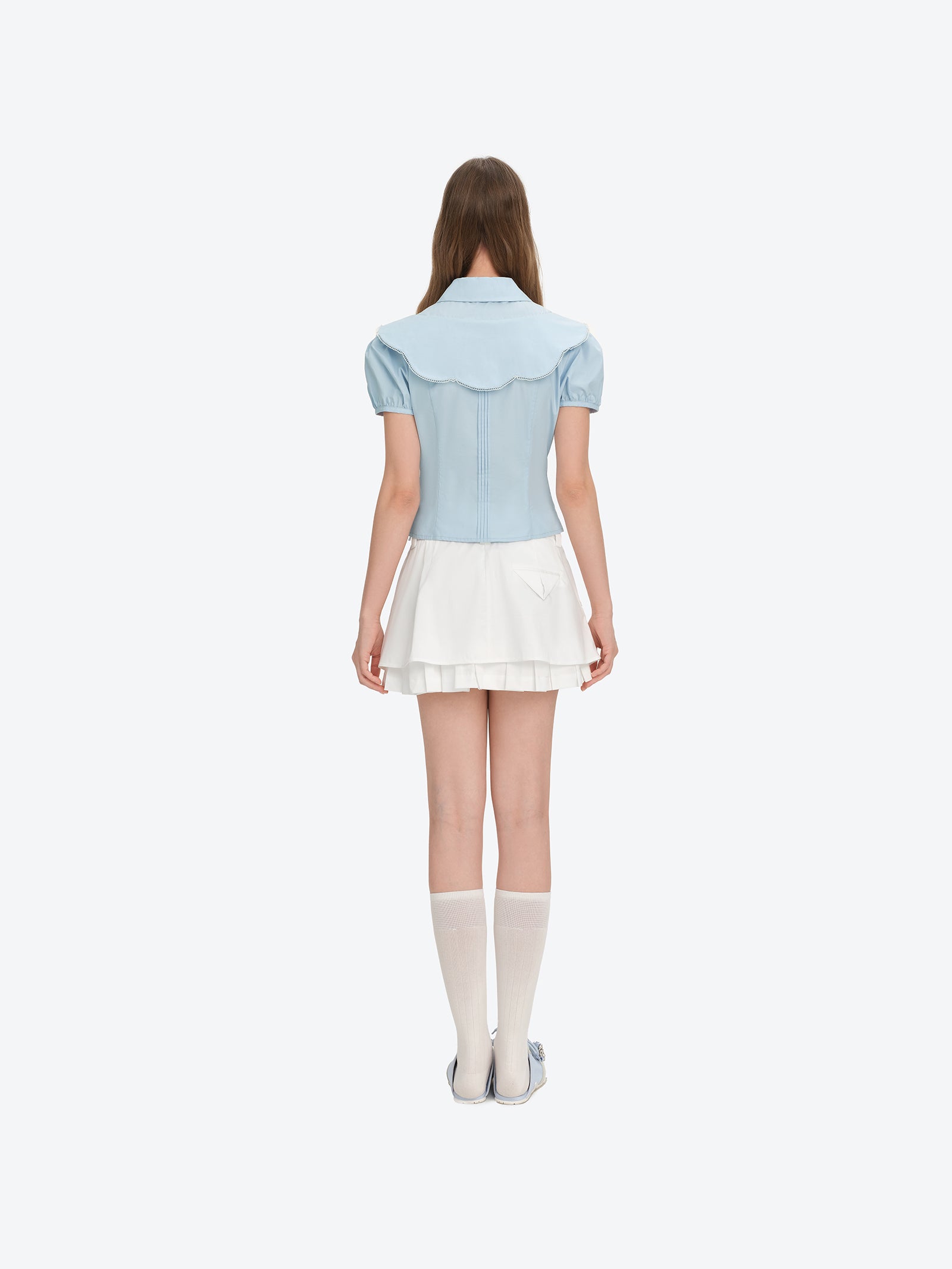 패치워크 투피스 스타일 셔츠 블루 상세 이미지 4