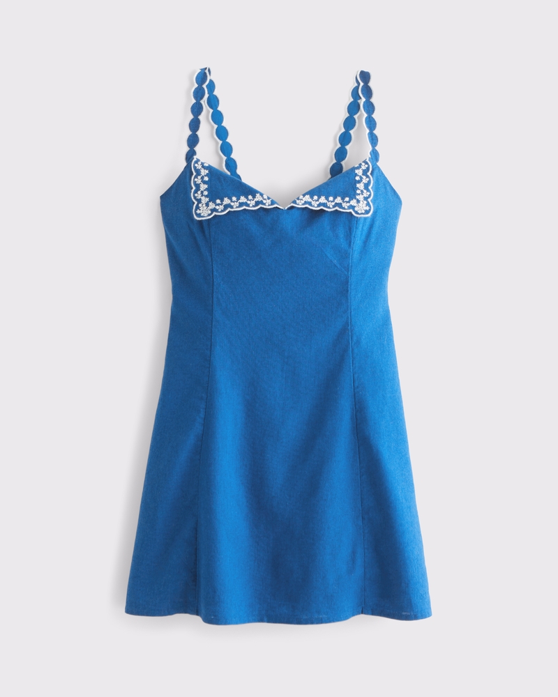 Linen-Blend Embroidered Mini Dress 상세 이미지 7