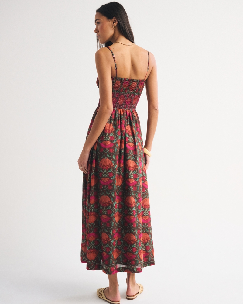 100% Cotton A&F Sydney Smocked Dipped-Waist Maxi Dress 상세 이미지 4