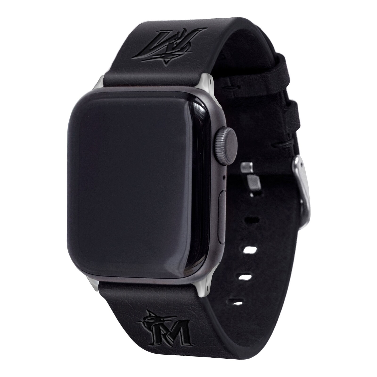 Miami Marlins 블랙 가죽 Apple Watch 밴드