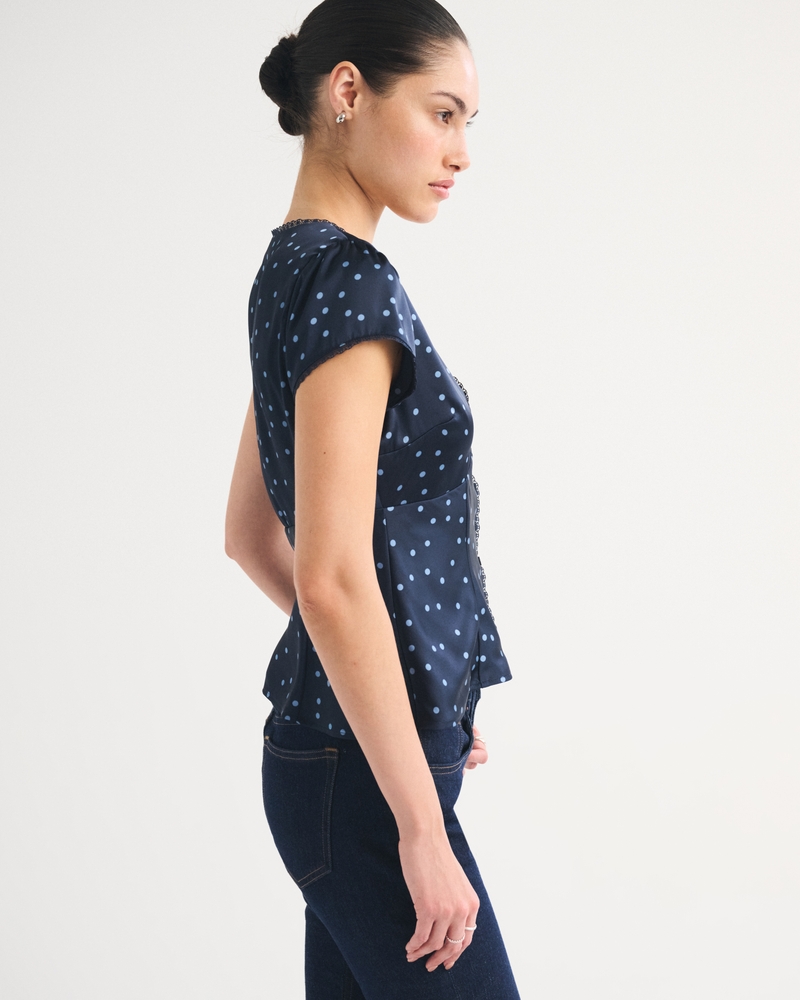 Slim Satin Short-Sleeve Blouse 상세 이미지 4