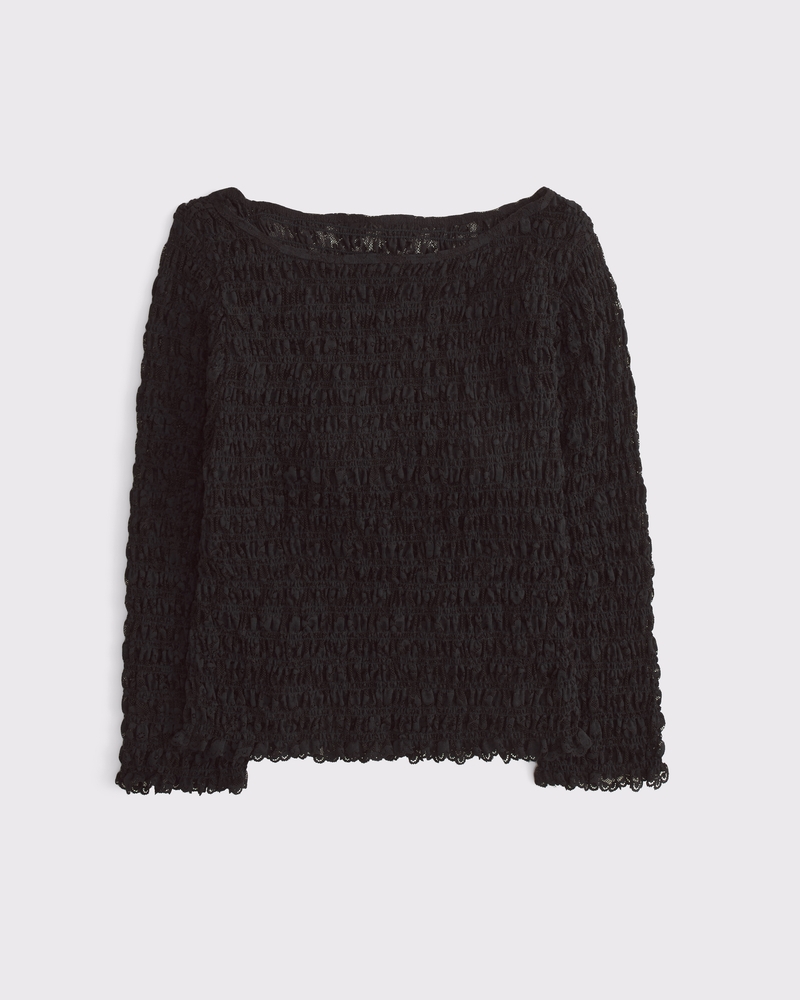 Bra-Free 3/4 Sleeve Smocked Lace Top 상세 이미지 5