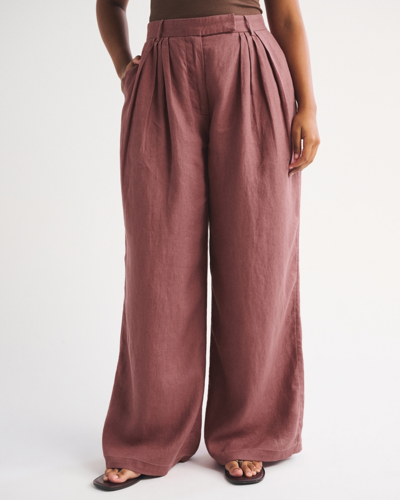 100% Linen Curve Love High Rise Tailored Palazzo Pant 상세 이미지 2