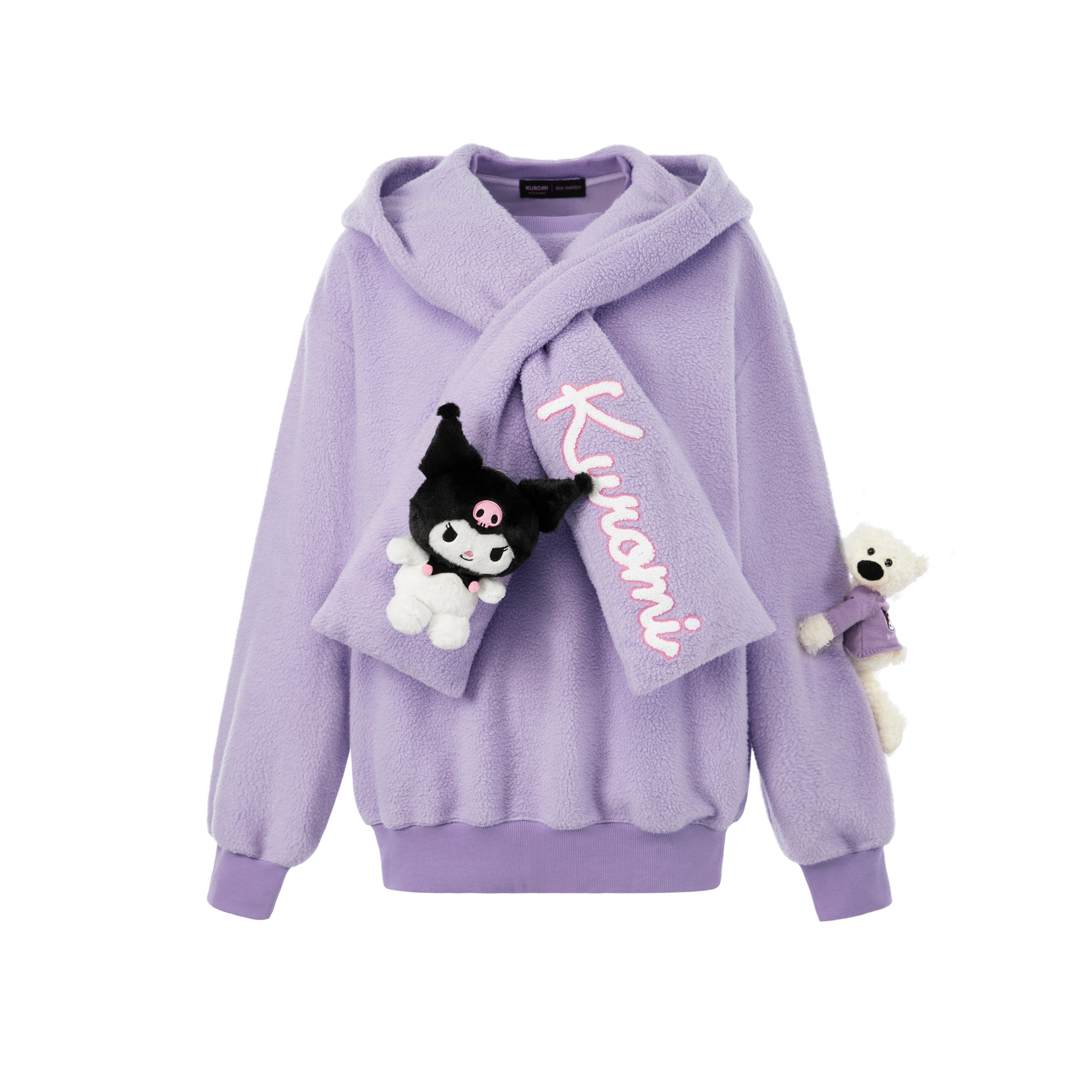 Kuromi Bear 스카프 플리스 후드 티셔츠