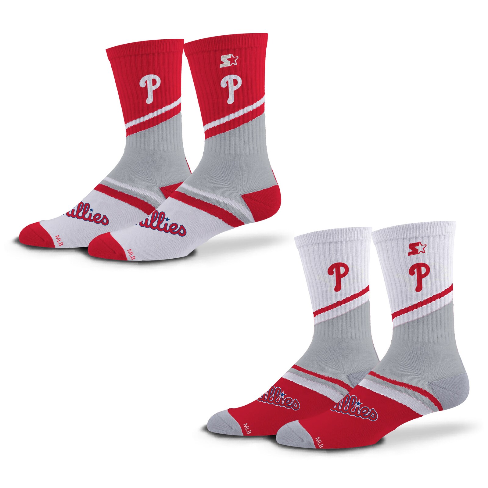 남녀공용 Philadelphia Phillies Starter 레드/화이트 올드 스쿨 크루 양말 2팩 세트 상세 이미지 2