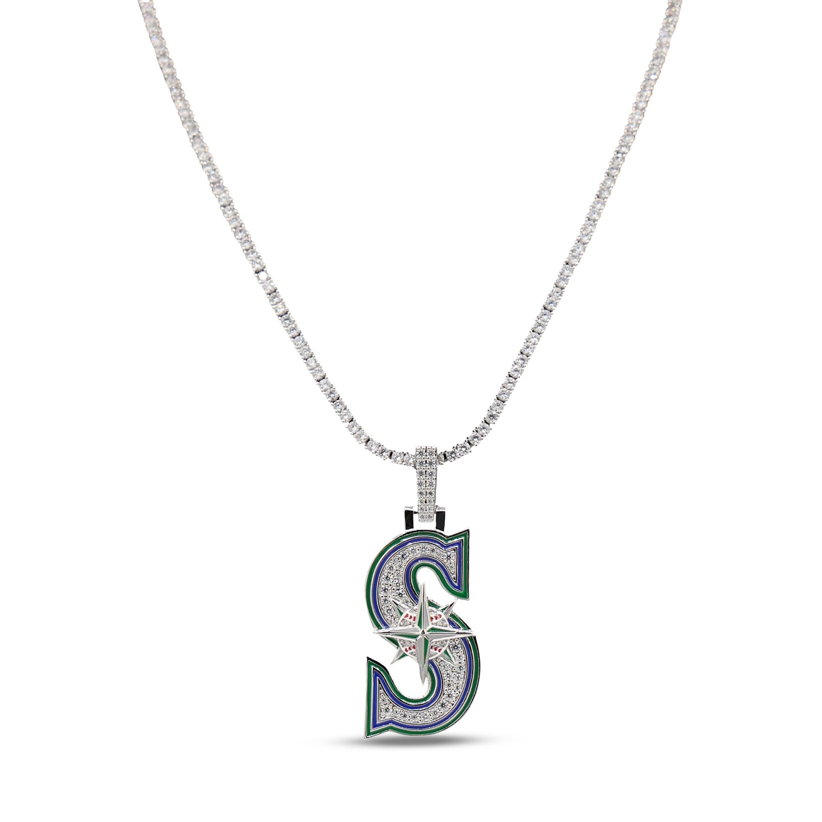 Seattle Mariners GLD 14K 화이트 골드 로고 펜던트 & 20인치 테니스 체인 상세 이미지 2
