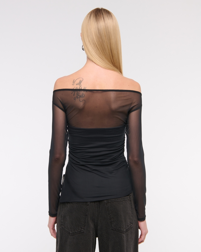 Off-The-Shoulder Draped Mesh Top 상세 이미지 5